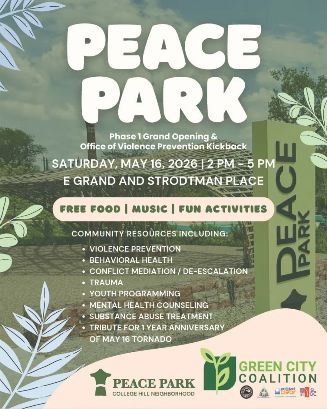 Peace Park&rsquo;s first phase of revitalization is complete! 🌳

To celebrate the Phase 1 grand opening of Peace Park, College Hill community members and the Green City Coalition &mdash; a partnership between SLDC, the City of St. Louis, Missouri De