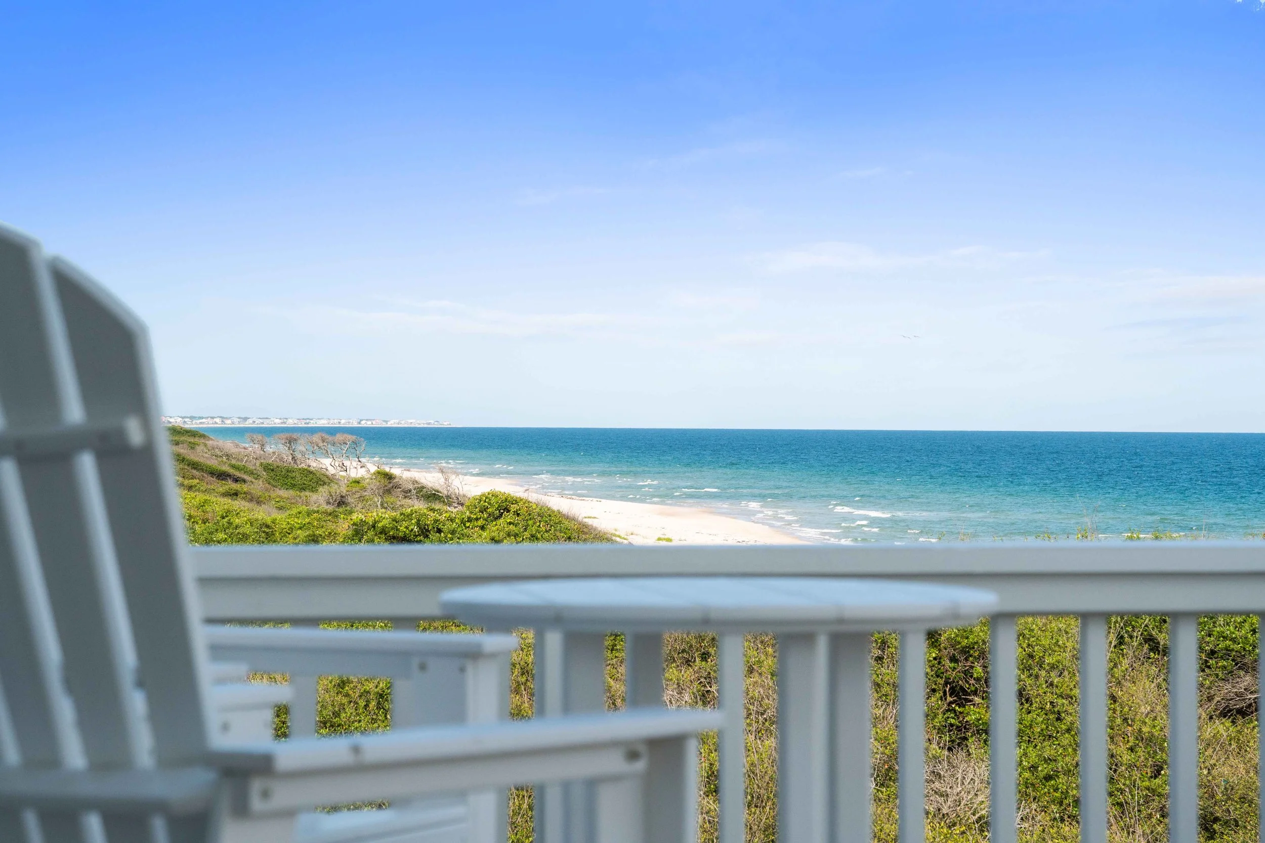 Detailed lifestyle photo showcasing the view as if sitting in a chair on a balcony 