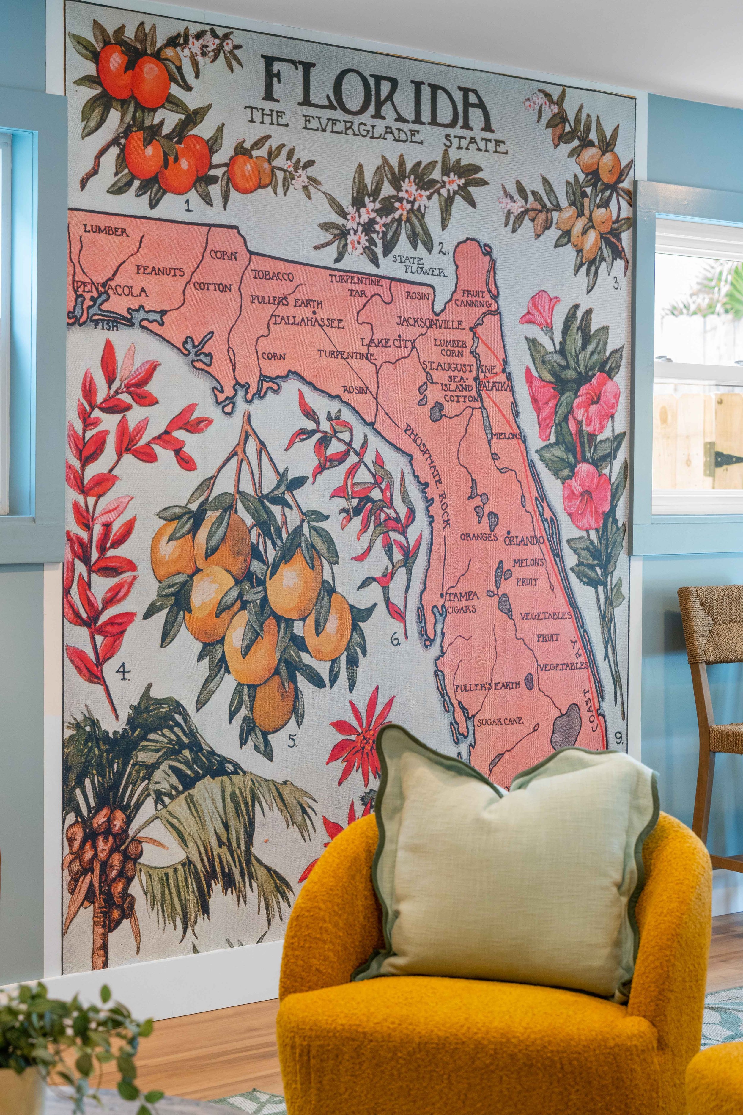Detailed photo taken in a vacation rental showcasing a Florida Mural 