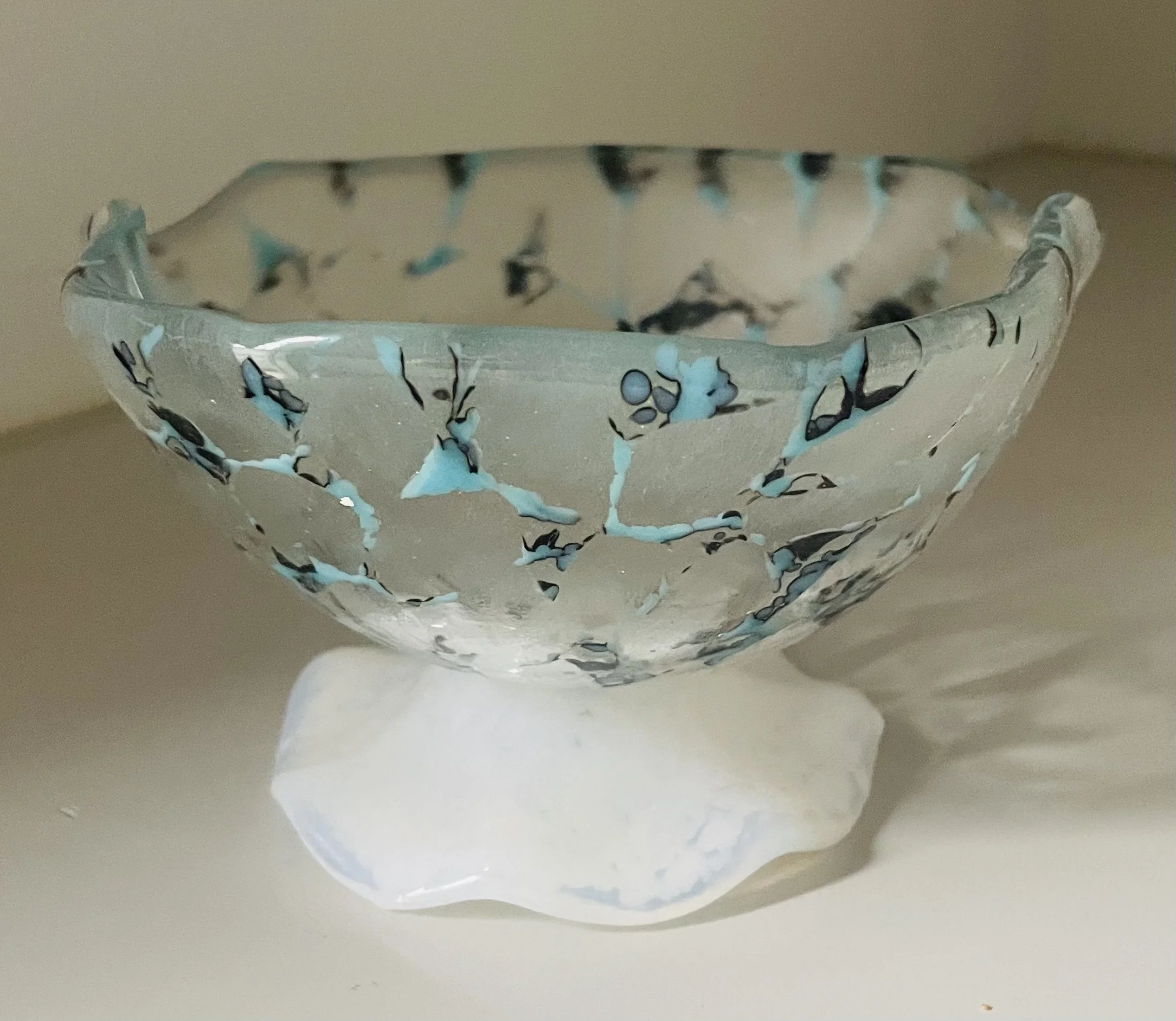 Candy Bowl Clear & Blues 7 inches. $45