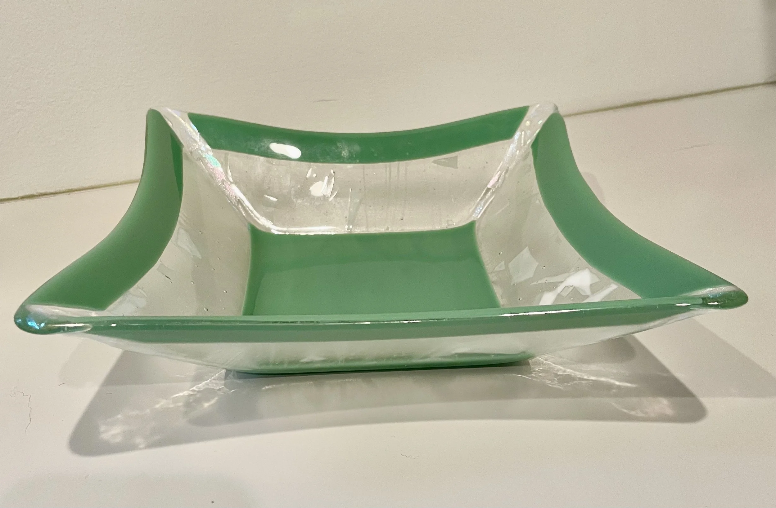Green & Clear Square dish 10 x 10 $90