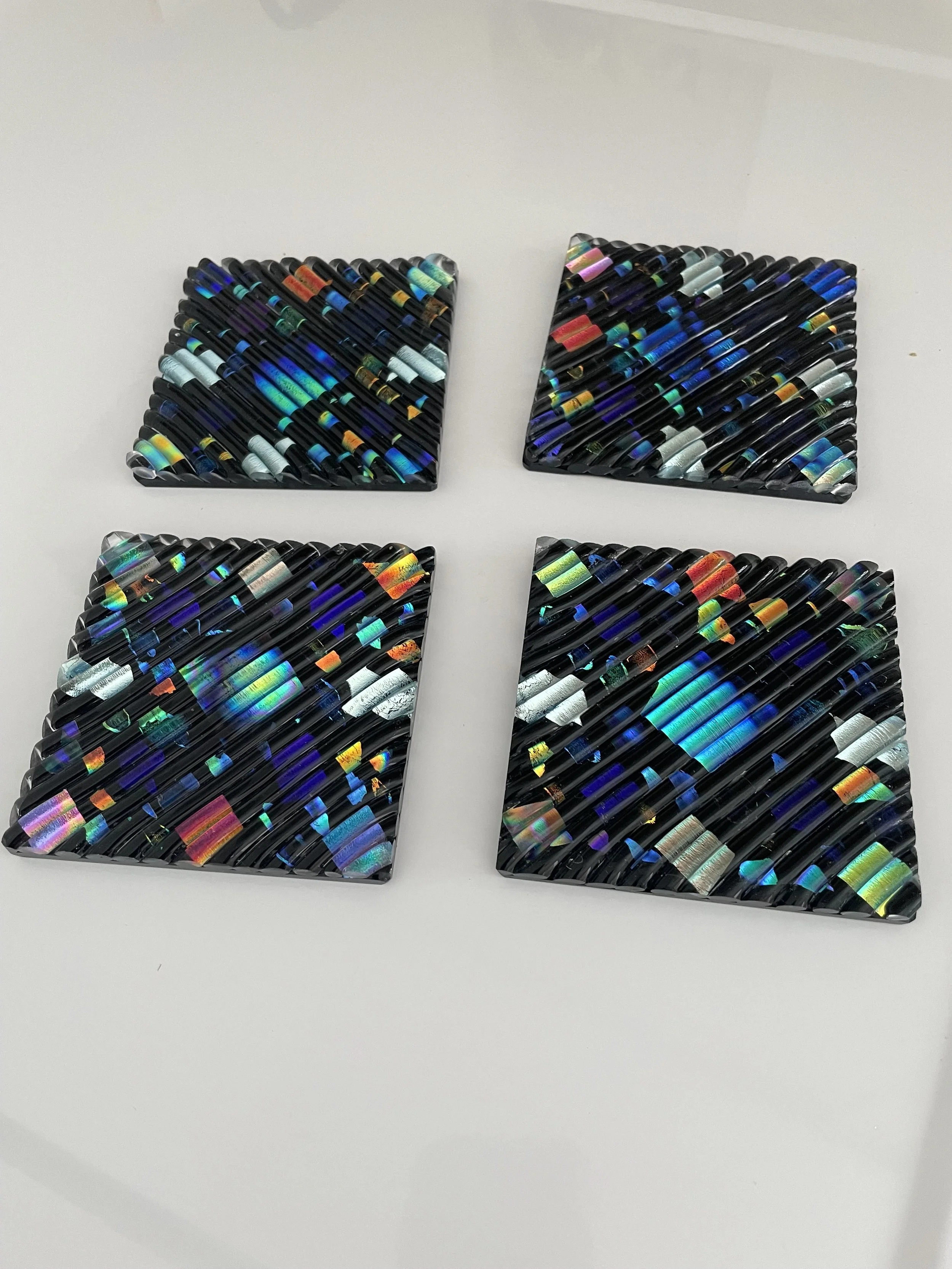 Textured black Dichroic inlay coasters $100