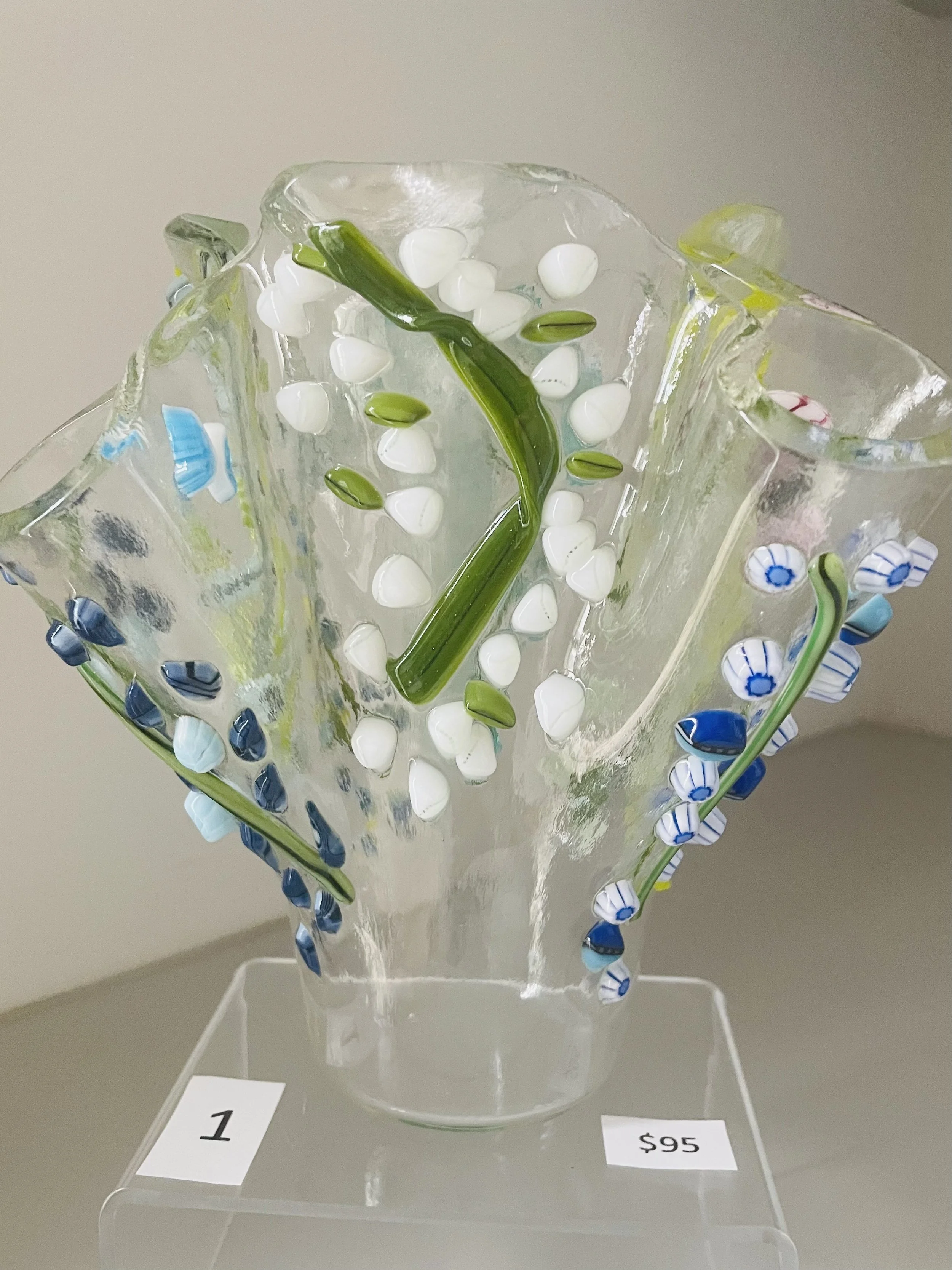 Murrini Vase 8 inch heavy enough to hold flowers - $95 (3 different ones coming to Barb's)