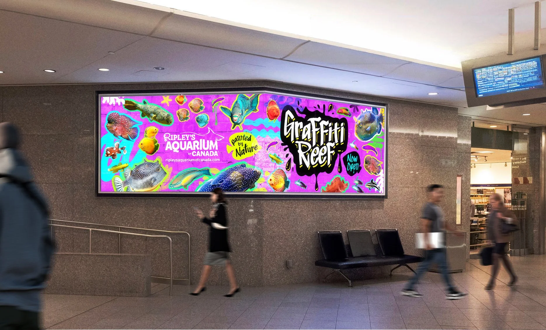 Digital Out Of Home Advertising Design for Graffiti Reef Exhibit for Ripley's Aquarium of Canada in Downtown Toronto