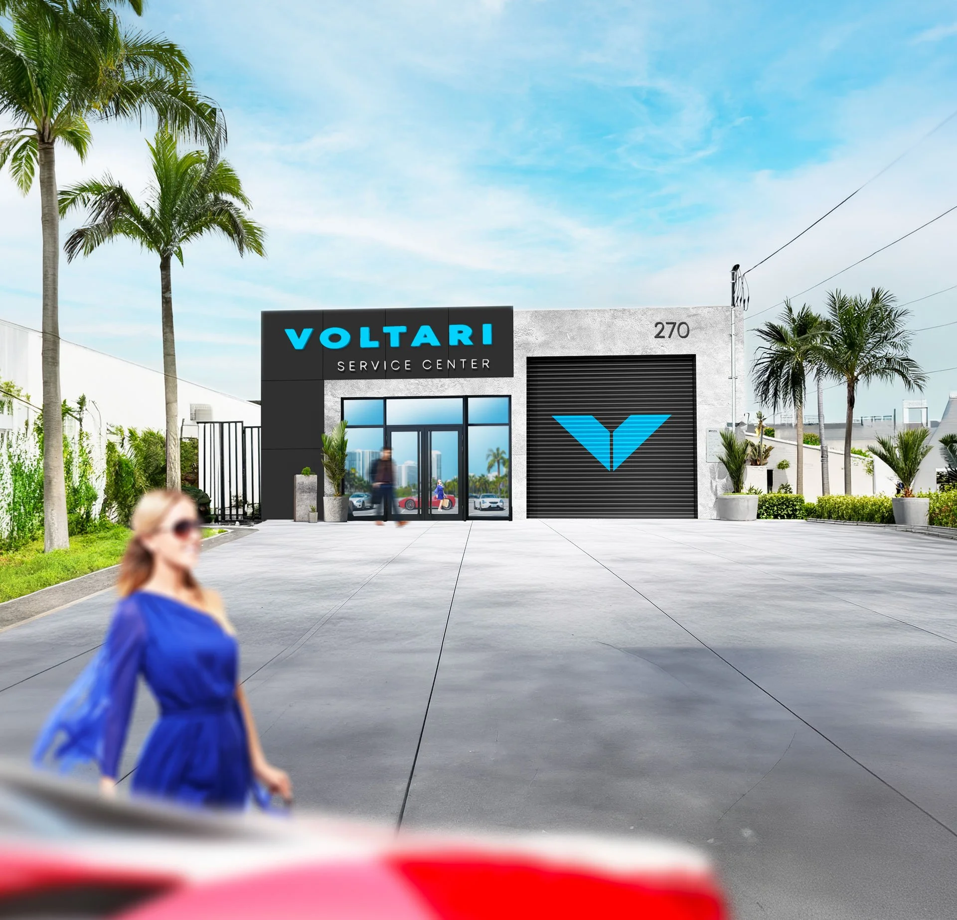 Environmental & Branded Signage Design for VOLTARI Service and Brand Center in Florida USA