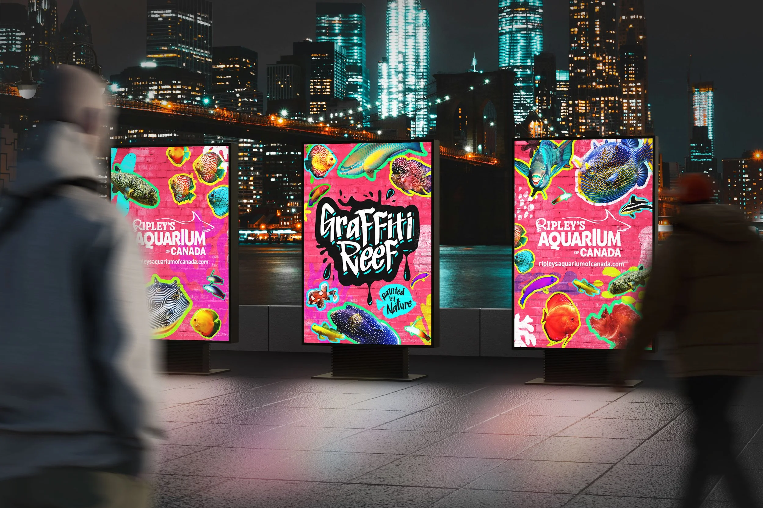 Digital Out Of Home Advertising Design for Graffiti Reef Exhibit for Ripley's Aquarium of Canada in Downtown Toronto