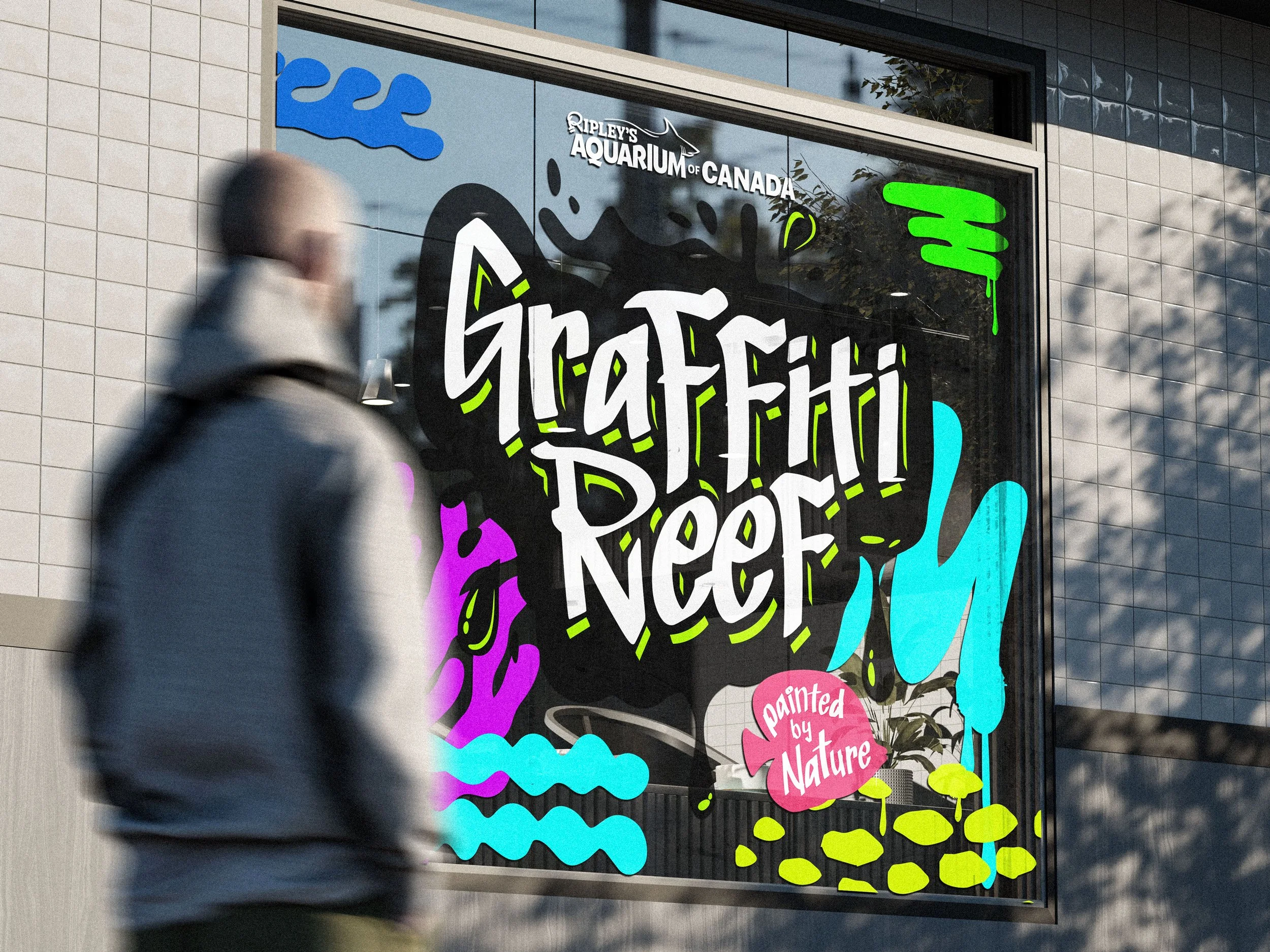 Window Graphic Design for Graffiti Reef Exhibit for Ripley's Aquarium of Canada in Downtown Toronto