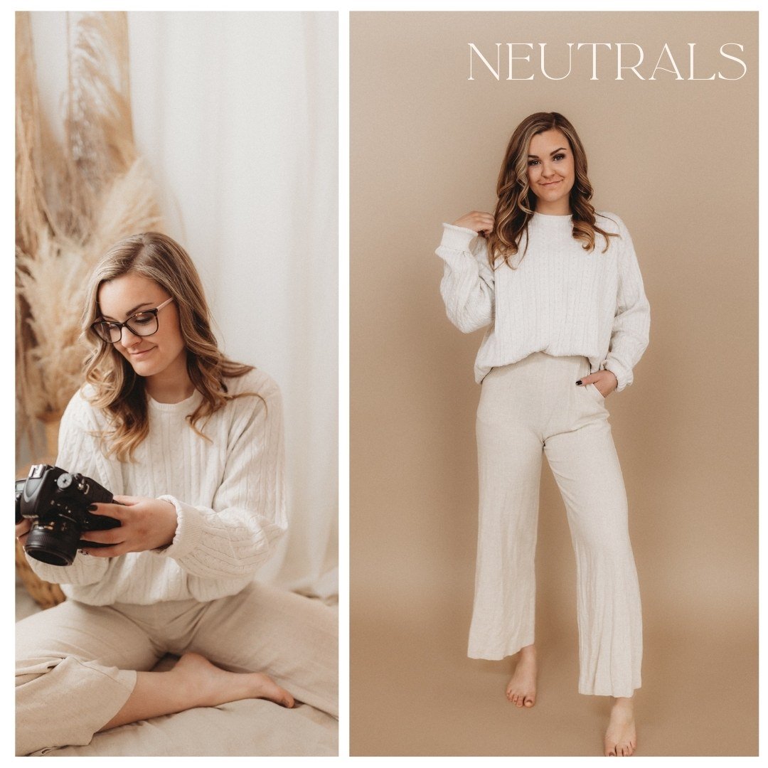  two photos of a woman wearing neutrals 