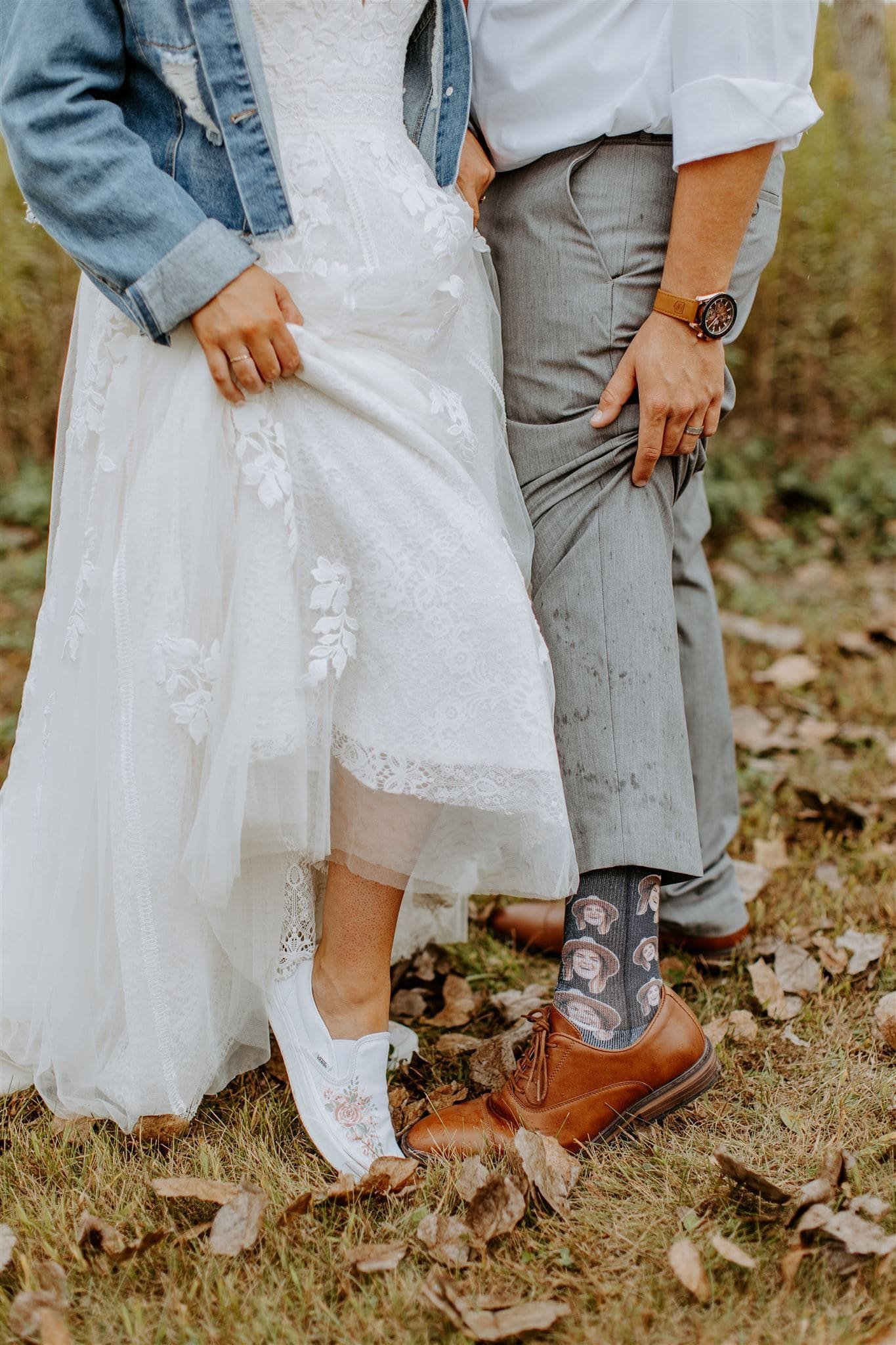  lance and hannah show off their custom wedding foot wear 