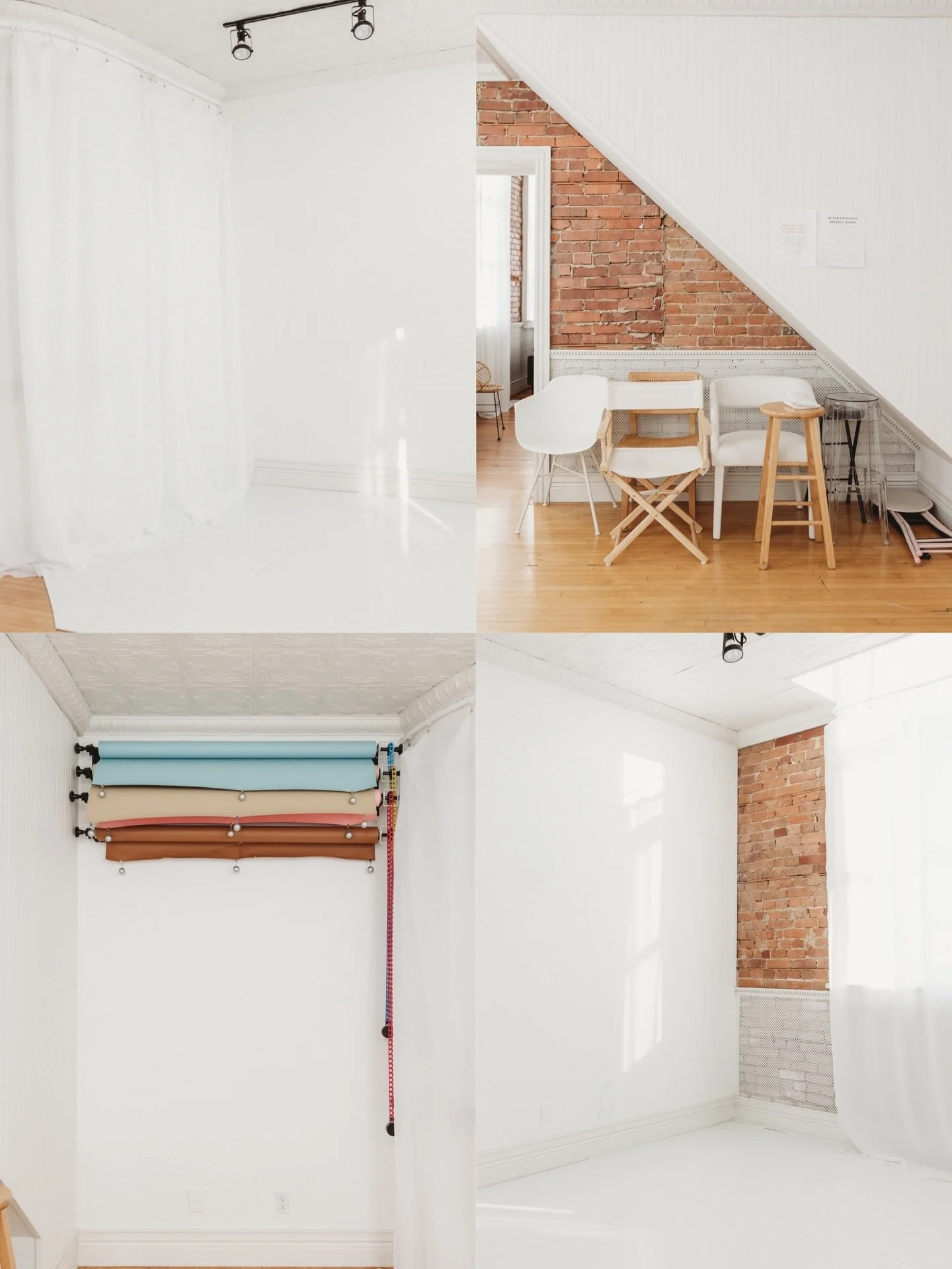 A peek into the studio ✨

- 3 spaces fully furnished for you
- 8 seamless paper colors
-20+ posing chairs
- tall windows with natural light
-WiFi + Bluetooth speaker
-easy parking
-brick detail + hardwood floors
-clothing rack + bathroom 

What more 