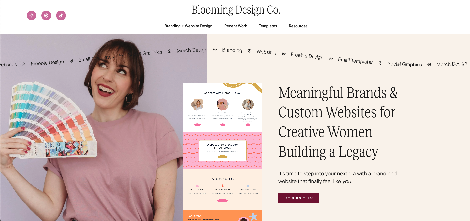 Blooming Design Co. founder Claire's Website homepage showcasing her cohesive brand photography and graphic design