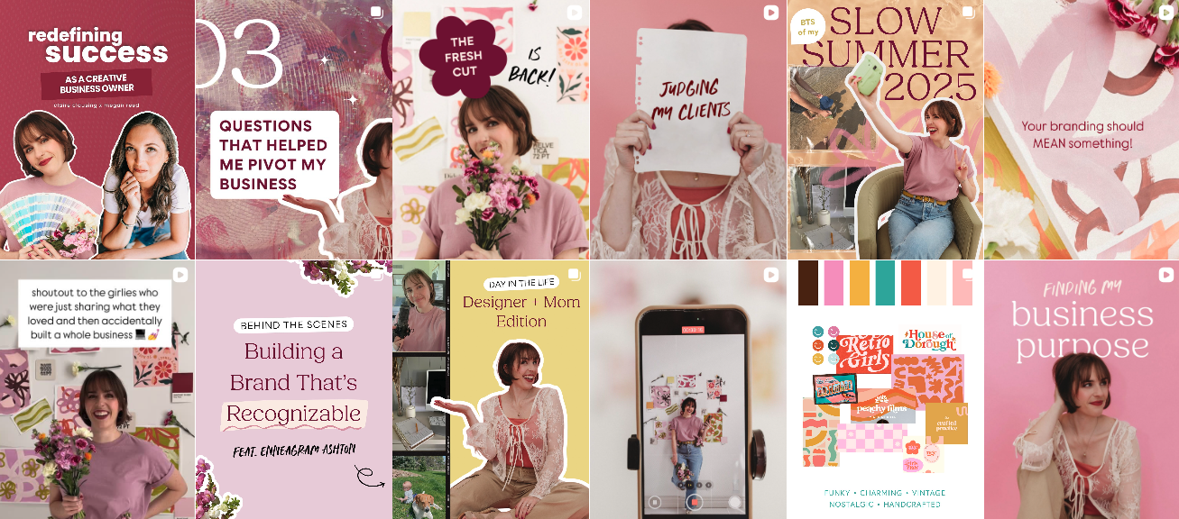 Blooming Design Co. founder Claire's Instagram feed showcasing her cohesive brand photography and graphic design content strategy,