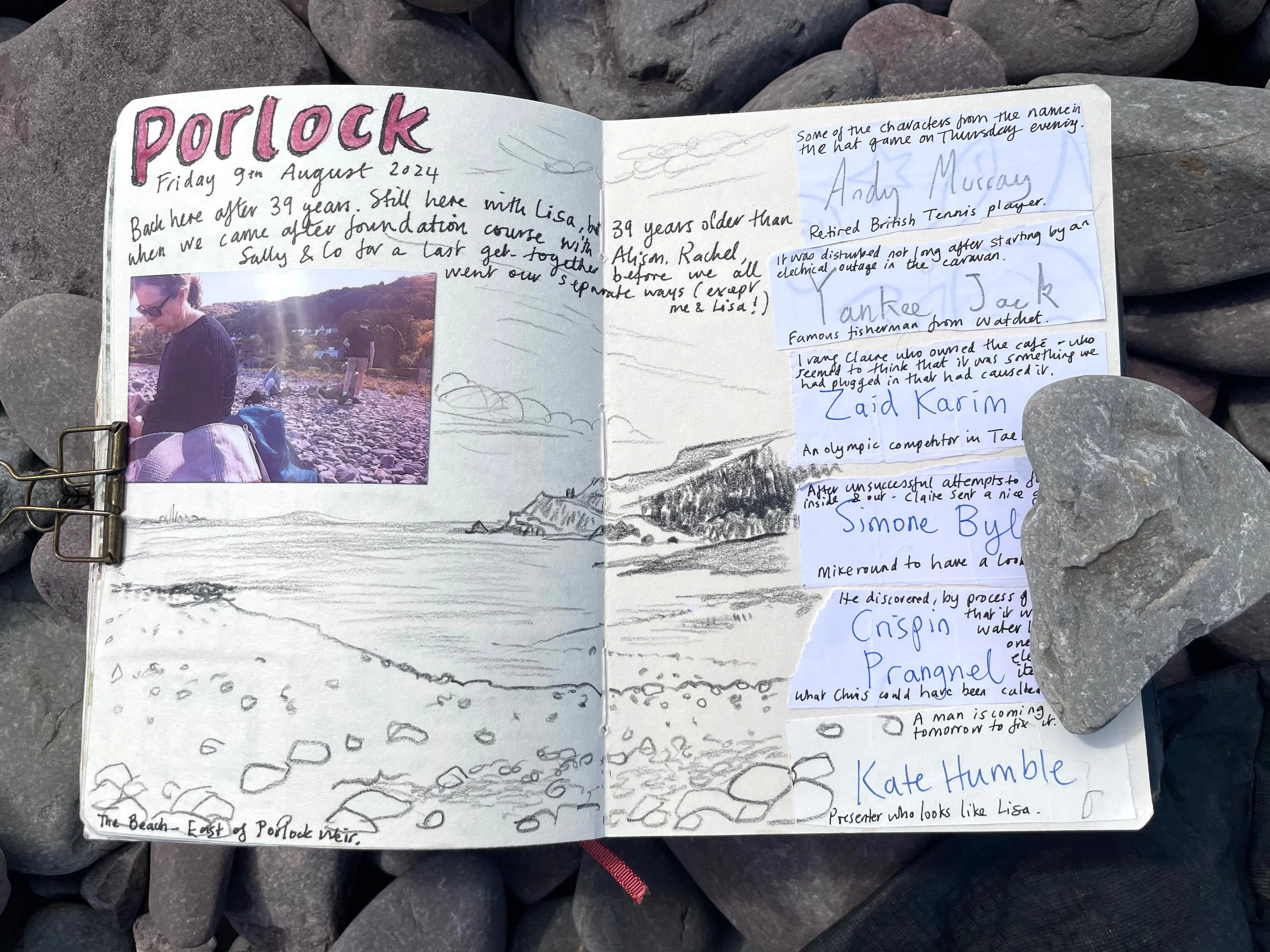 In-situ sketch at Porlock Weir. Using a black Caran D'ache Luminance pencil. 