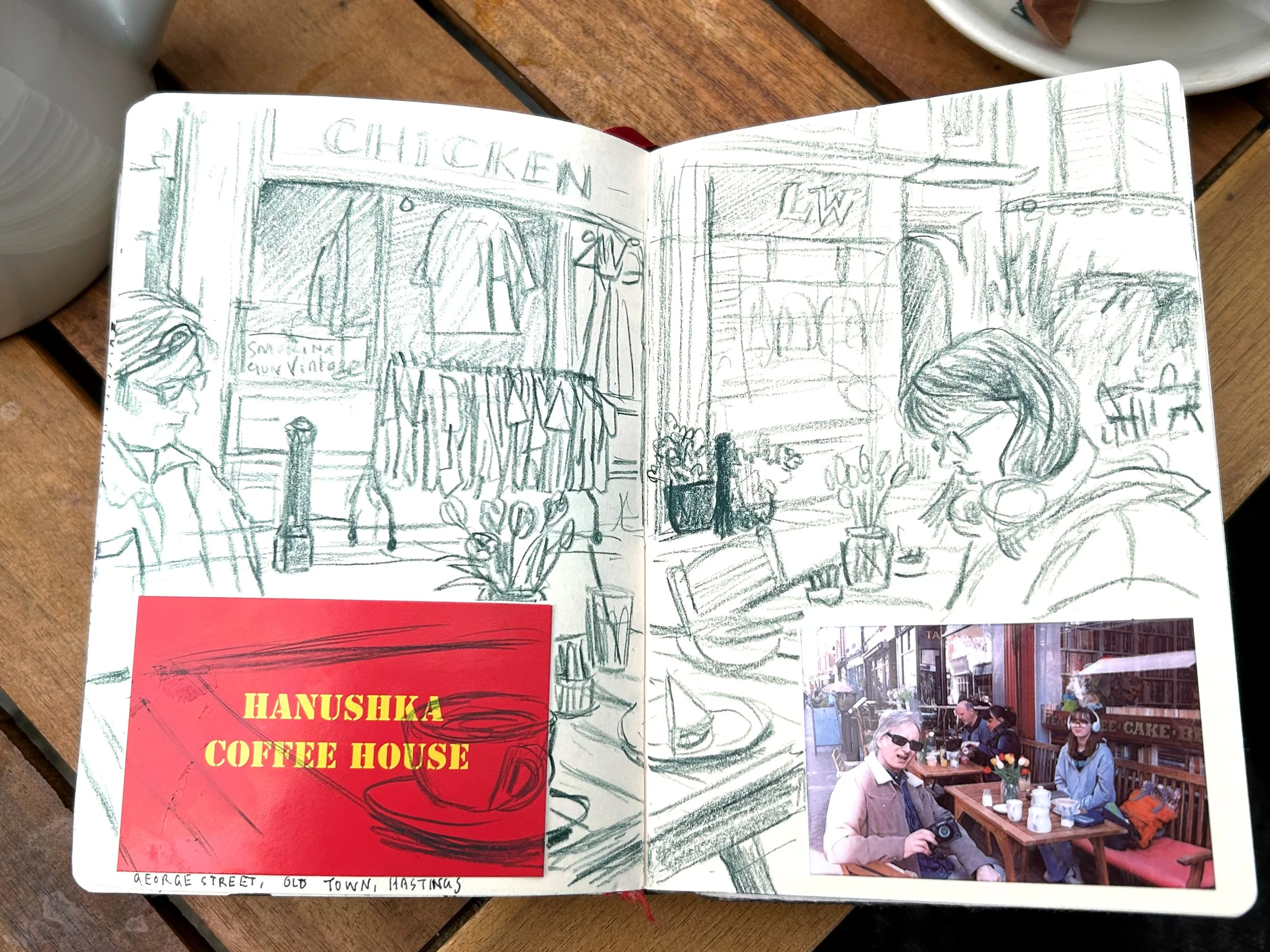 Stiing in a cafe in the Old Town of Hastings.