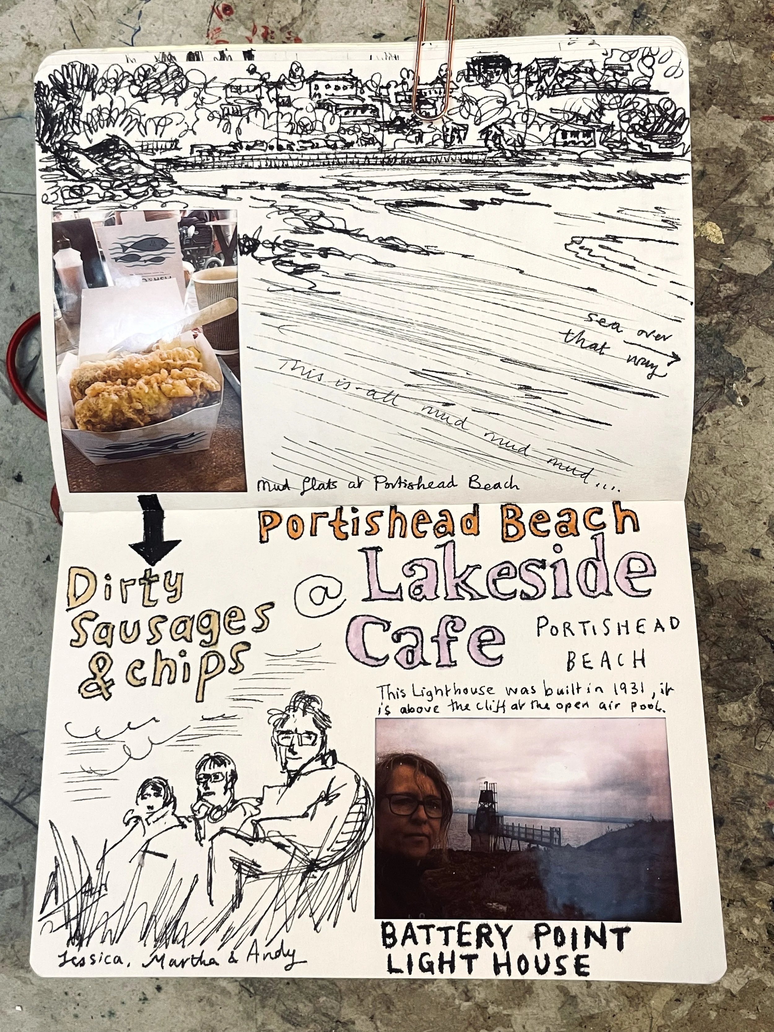 Sketches in situ at Portishead beach and at the Battery Point Lighthouse, which was built in 1934. 