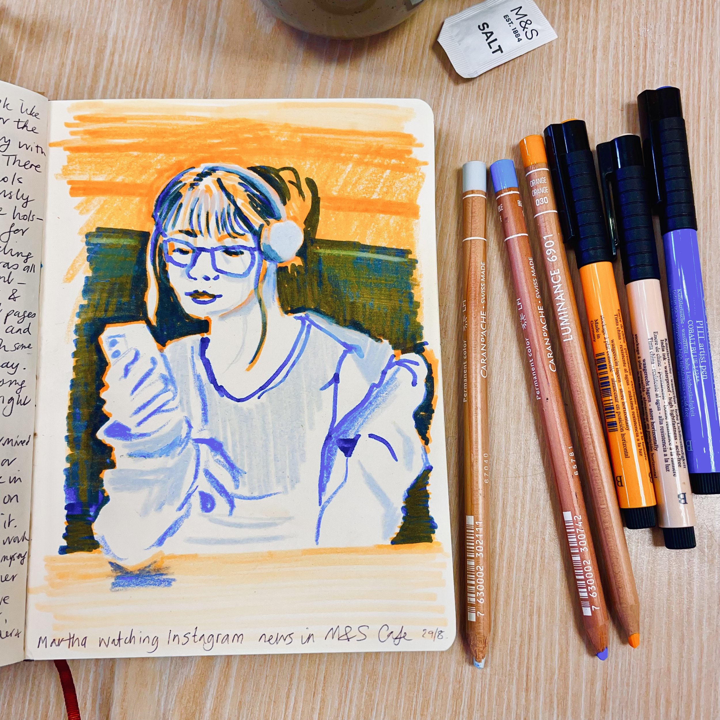 I went out armed with just 3 random brush markers and 3 random pencils.