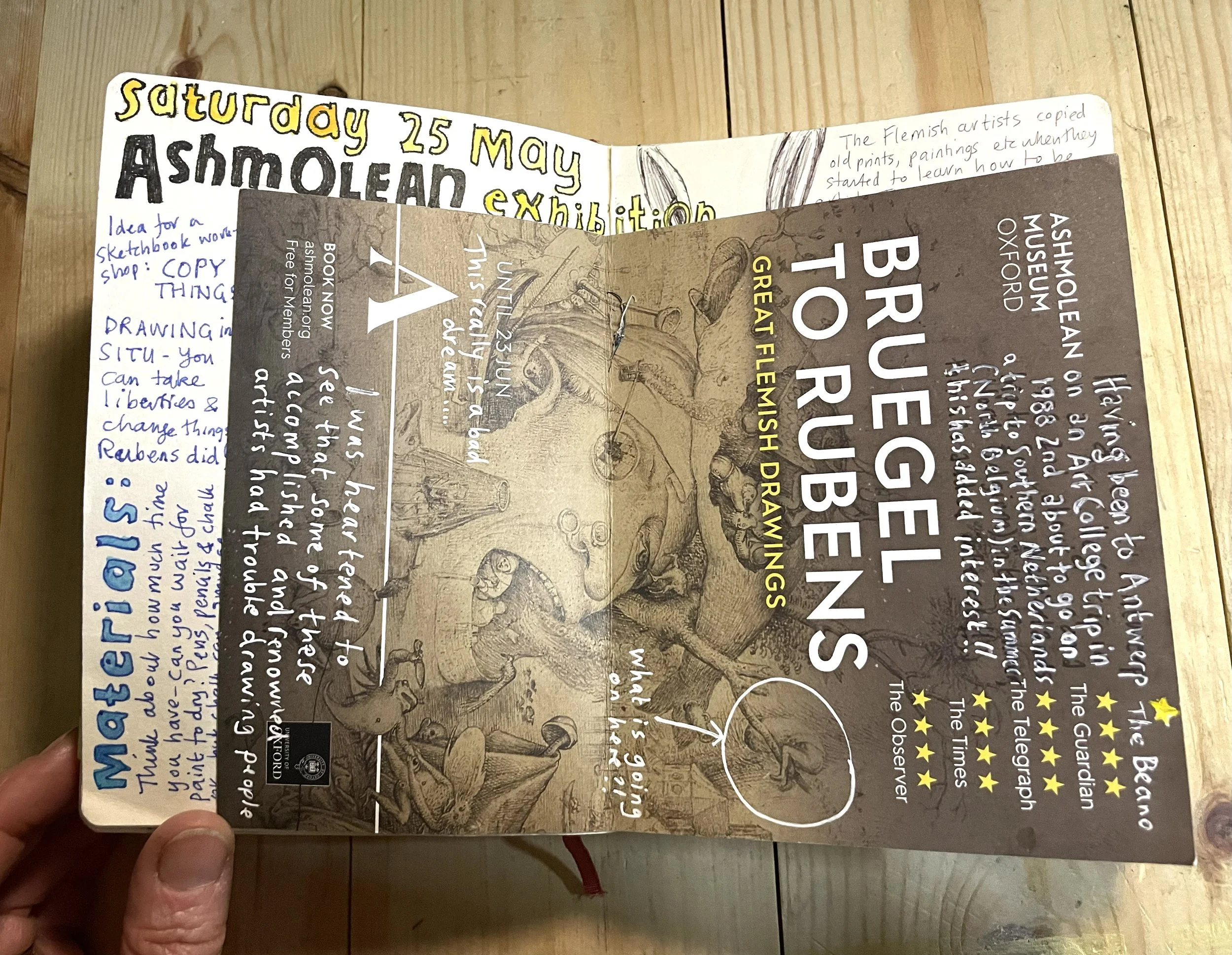 The first page of some sketchbook notes from the Bruegel to Rubens exhibition at the Ashmolean Museum in Oxford. 