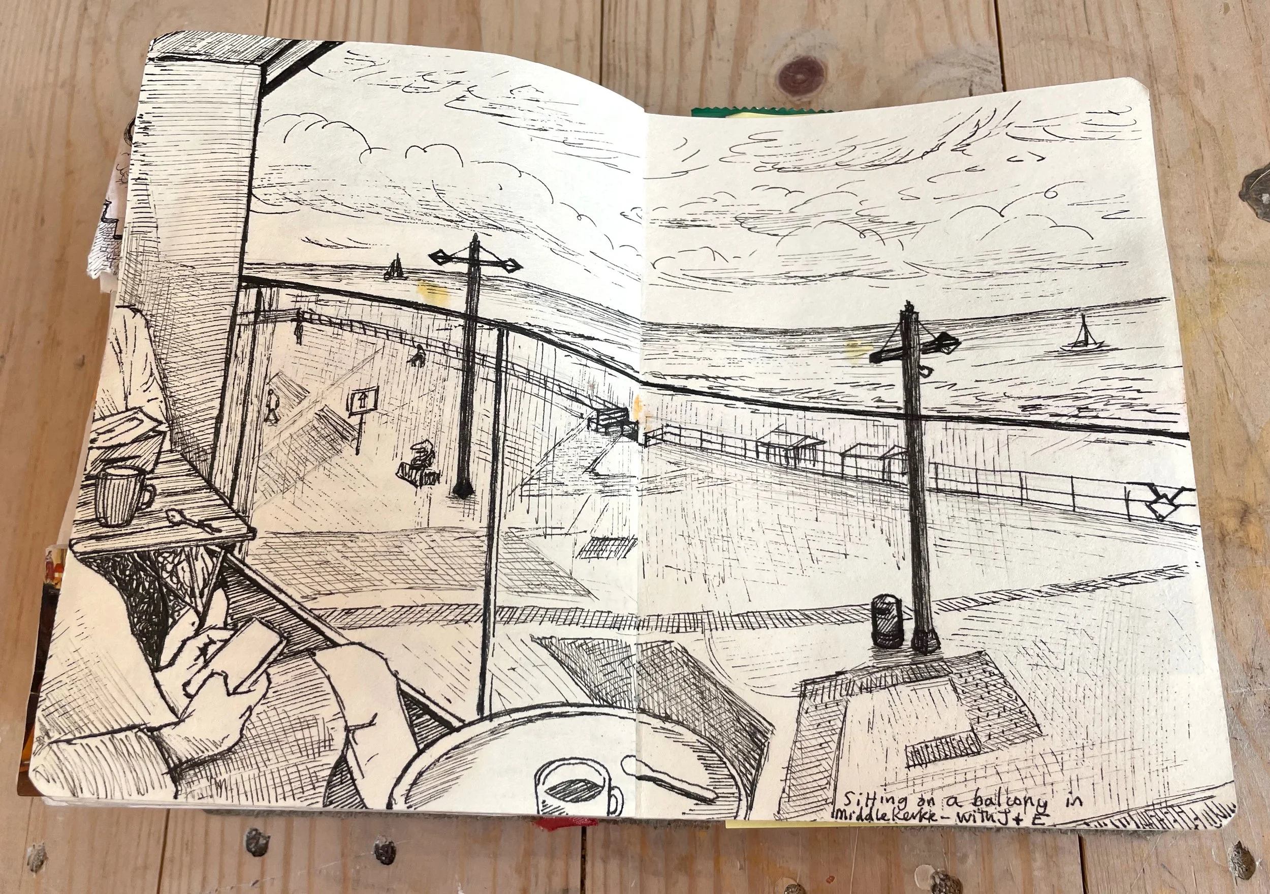 Middelkerke is a seaside town on the Belgian Coast. This drawing is from the balcony of the flat where I was staying with friends.