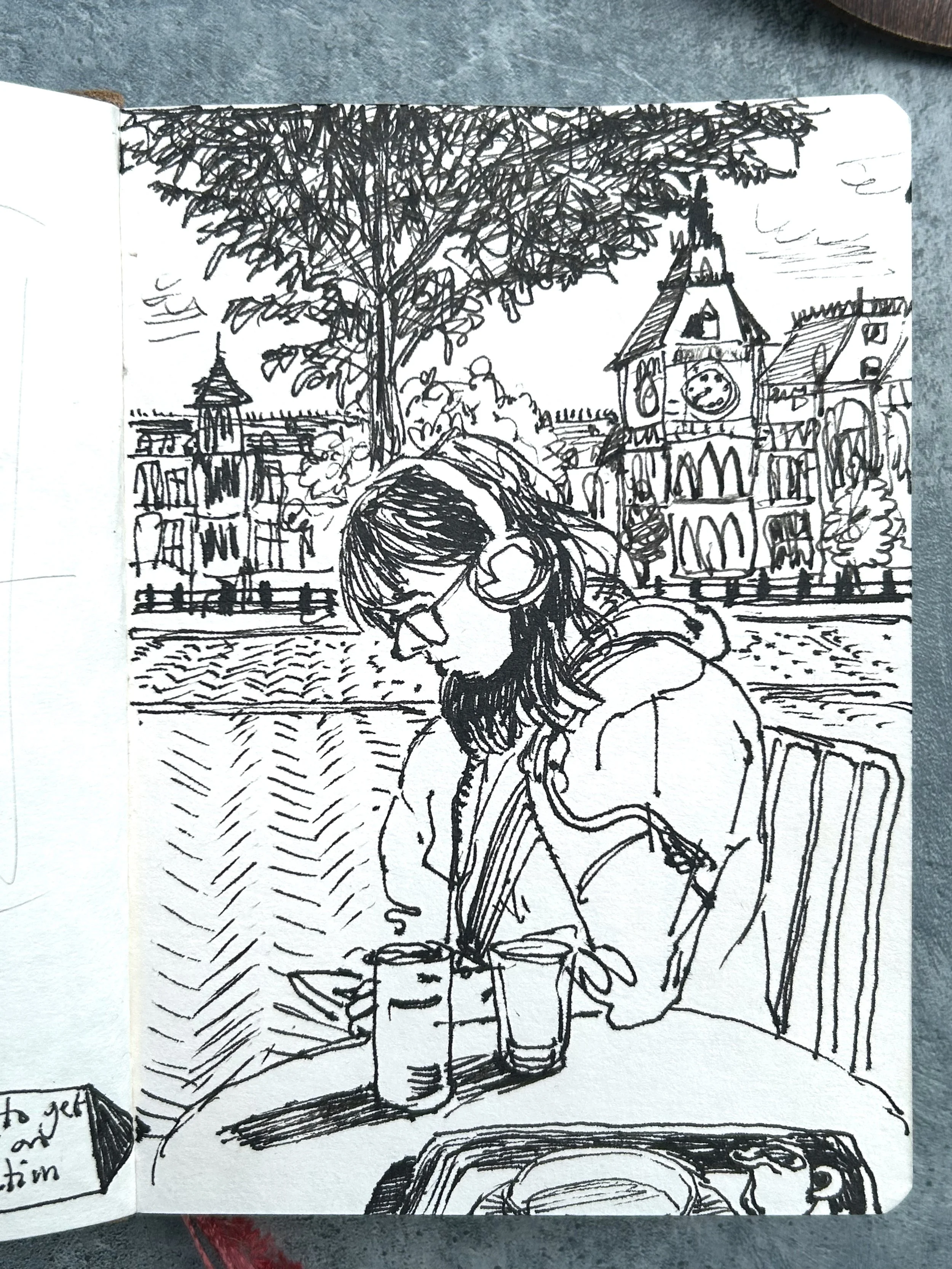 Amsterdam central station, Pen and ink