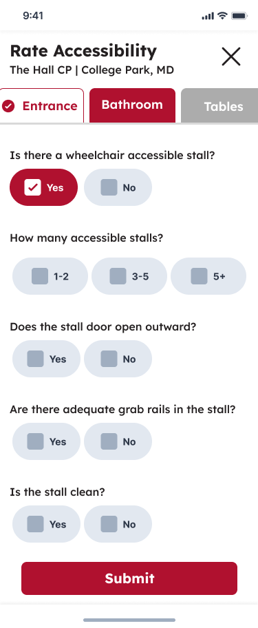 rating flow for bathroom with partially filled in form