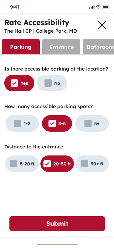 rating flow for parking with filled in form