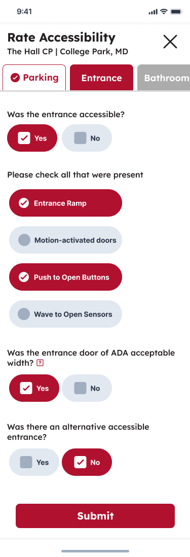 rating flow for entrances with filled in form