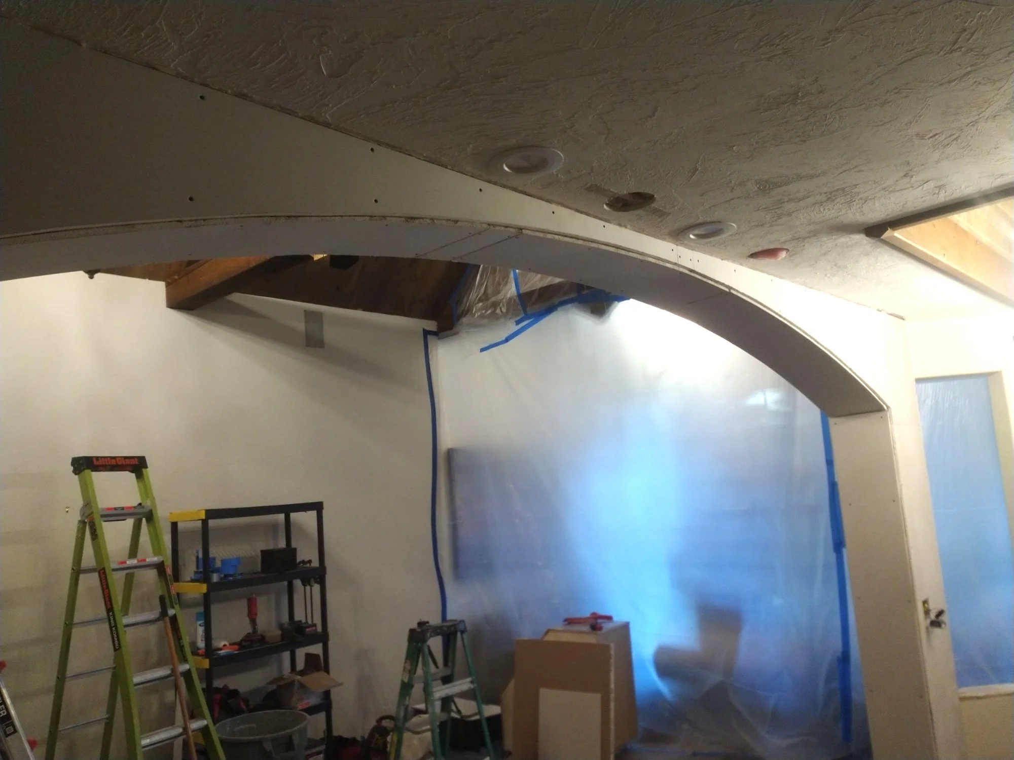 Replaced Chandelier with Can Lights Above Island