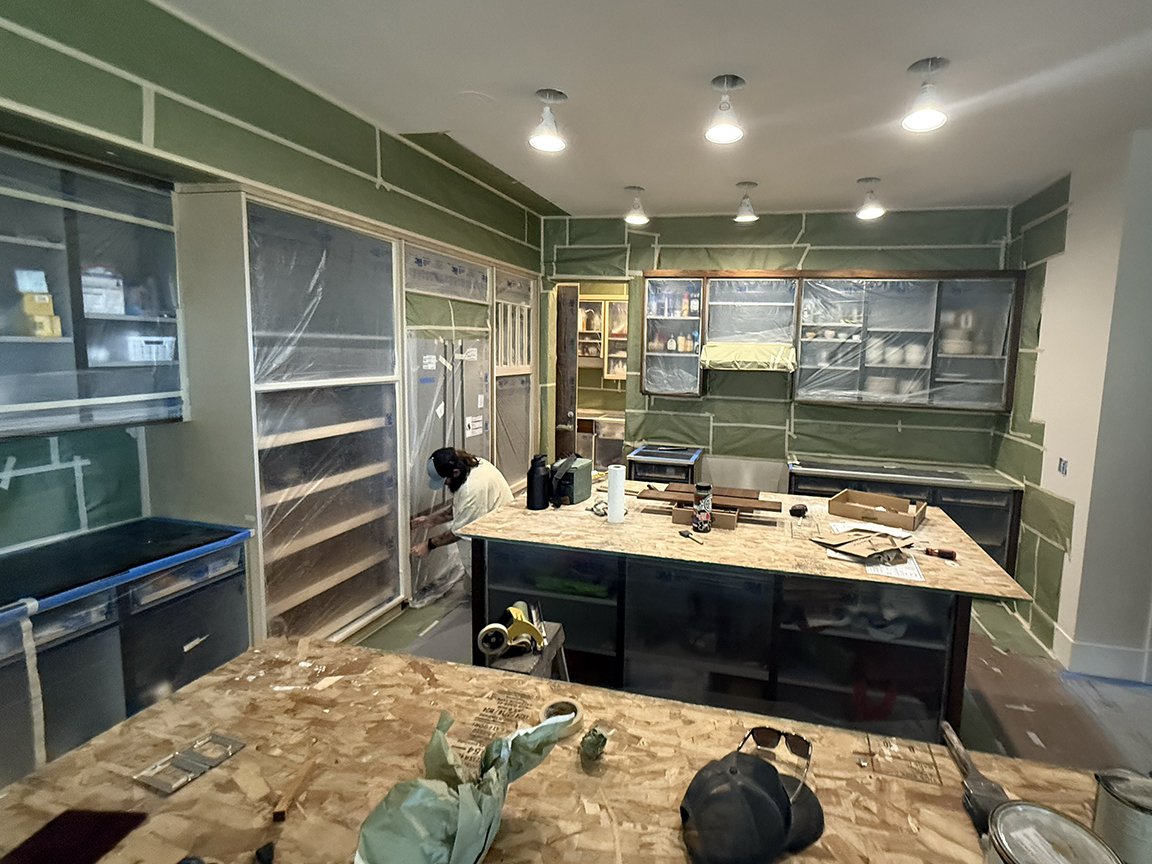 Extensive Masking, Prior to Refinishing Existing Cabinets