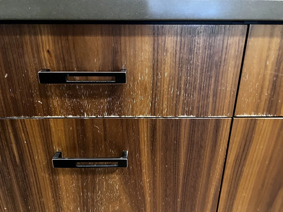 Before—Damaged Face Frames needed Delicate Refinishing