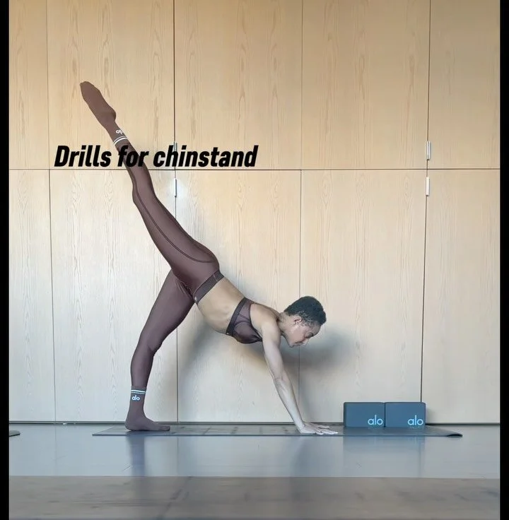 Drills for chinstand! Swipe for the yoga drills that have worked best for ME! 

Chinstand is a playful puzzle you solve one step at a time. Build a solid, stable base&mdash;forearms aligned, elbows set, chin light on the mat&mdash;and invite your sho