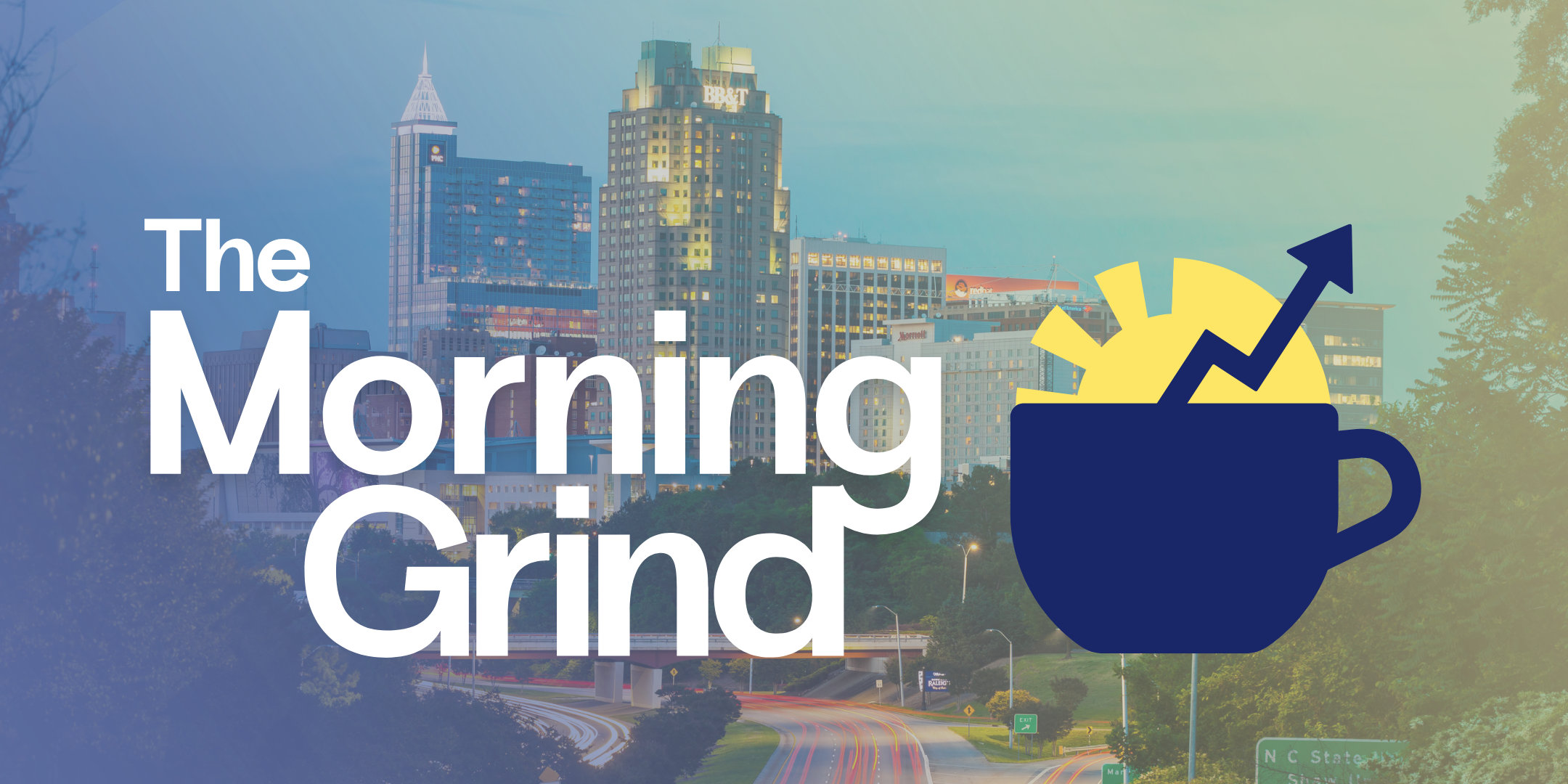 Morning Grind Logo on Raleigh city scape