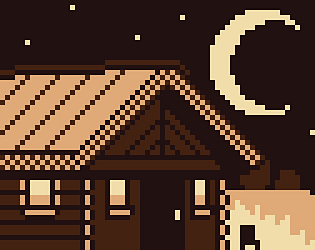 Pixel art, warm tones. A small house stands alone on the prairie against a clear night sky.