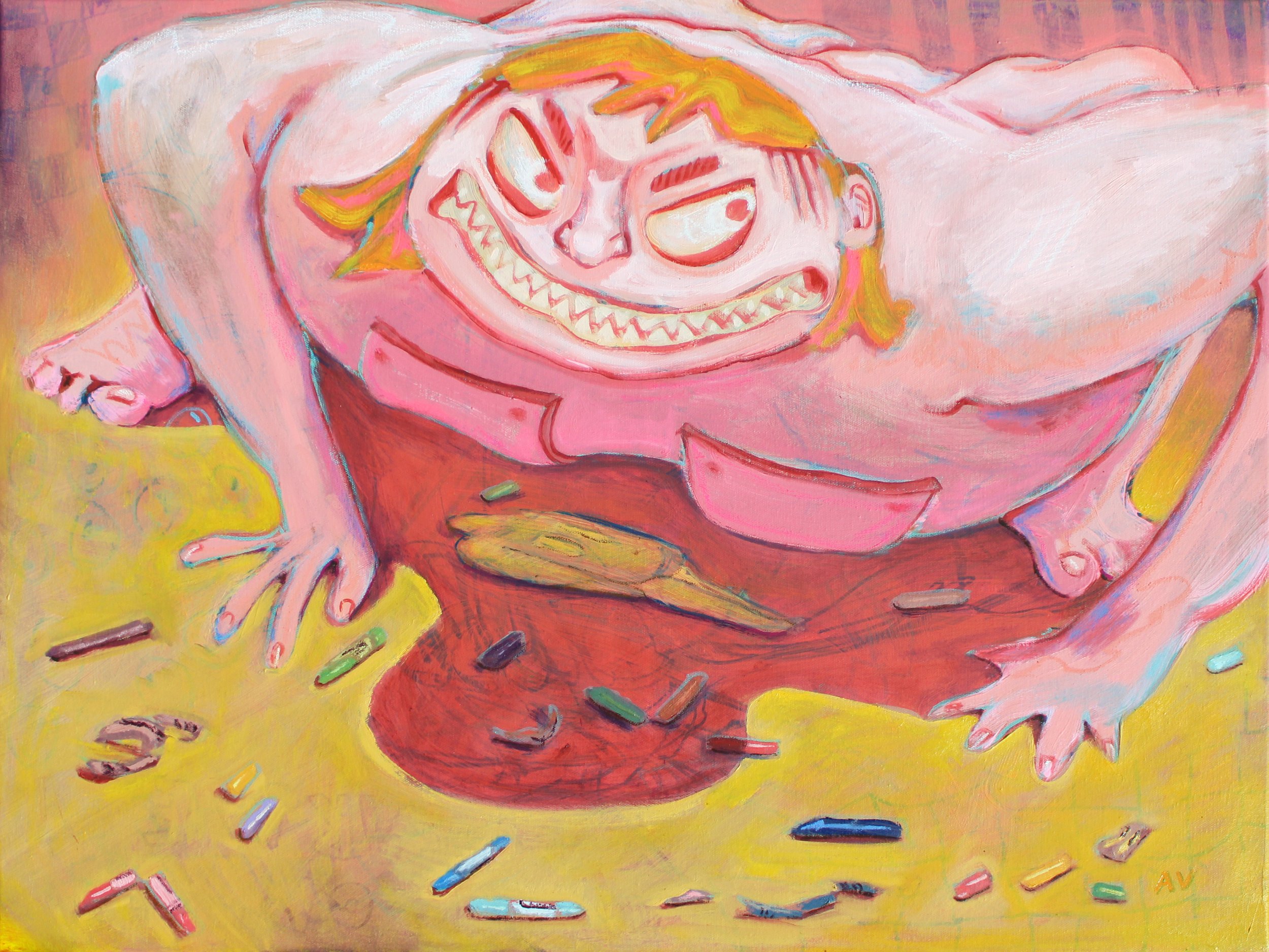 "Hunt(ed)" Film still. Oil on canvas. $1000.Originally published in issue 11 of Fruitslice magazine.