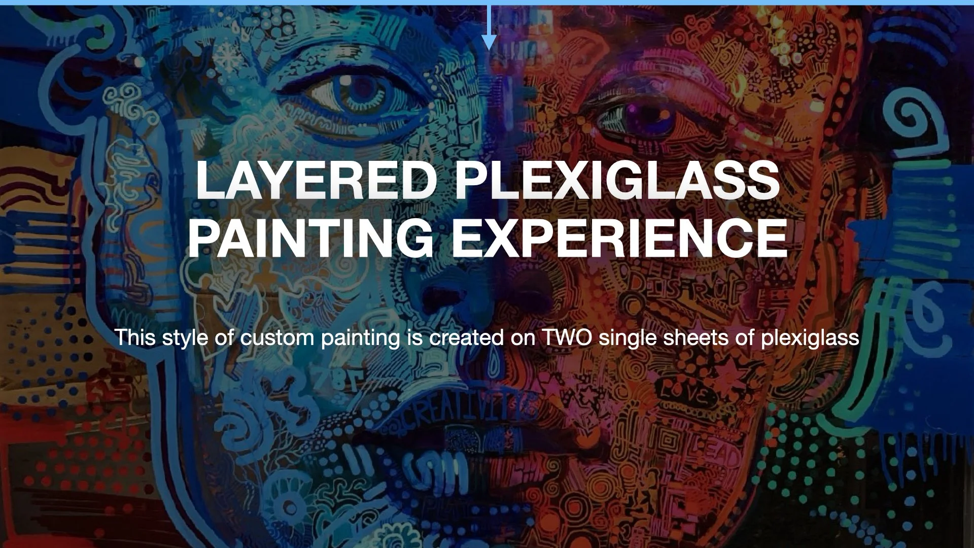 Colorful artwork of two faces painted with layered Plexiglas