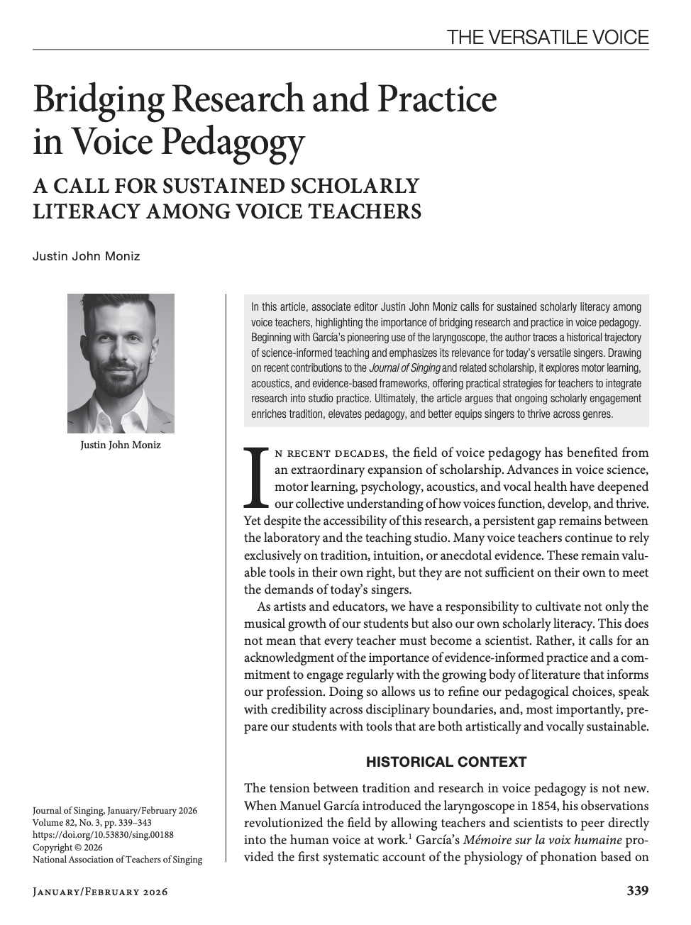 Journal of Singing publishes Justin’s article on bridging pedagogic research and practice