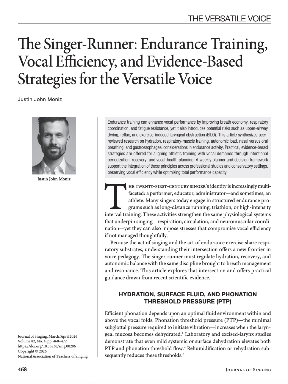 Journal of Singing publishes Justin’s article on endurance training