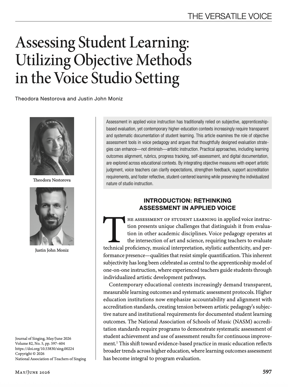 Journal of Singing publishes Justin’s article on voice assessment