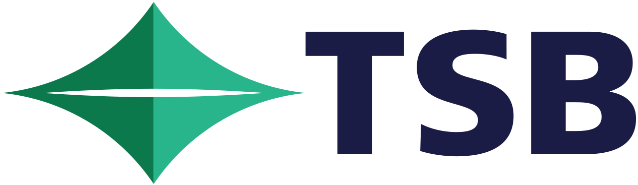 TSB logo featuring a green diamond-shaped emblem to the left of the letters 'TSB' in bold navy blue font.
