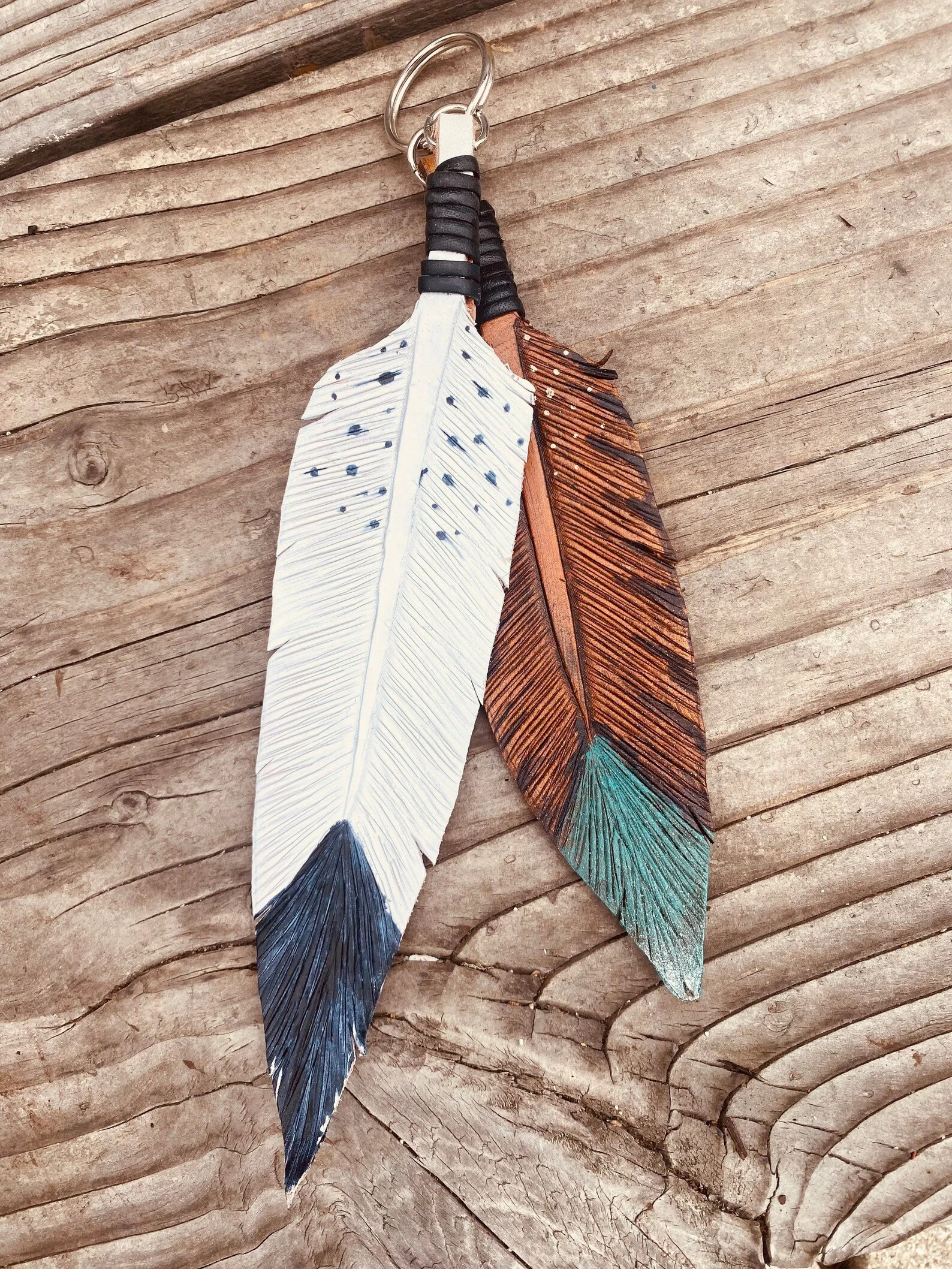 Leather Feather Keychain