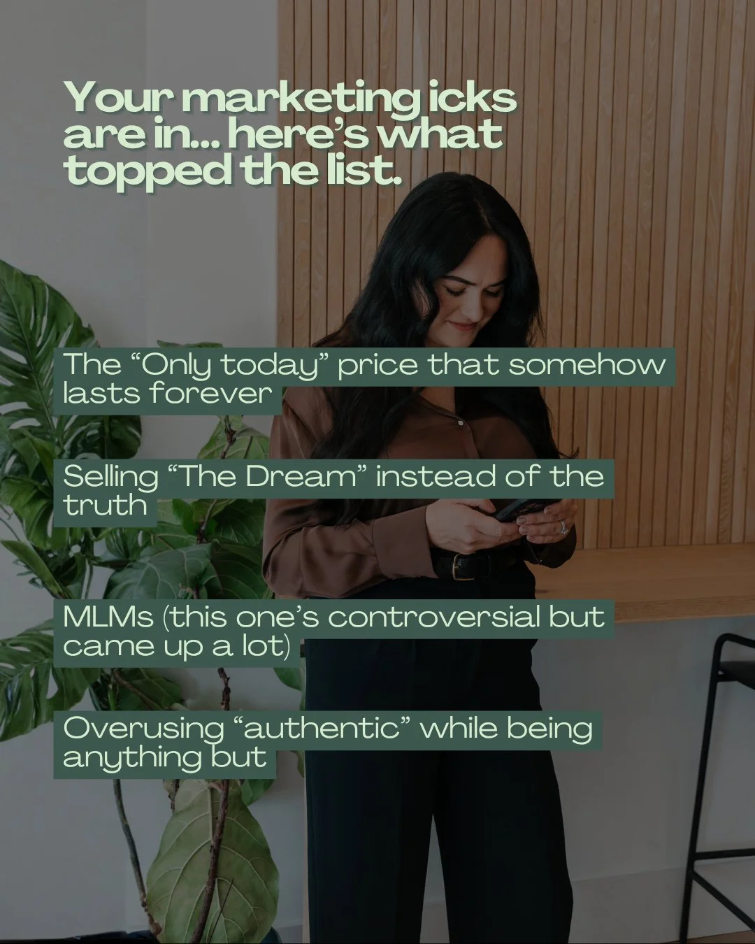 Earlier this week we asked for your Marketing Icks&hellip; and you did not hold back.⁠
⁠
These were the ones that came up the most:⁠
1️⃣ The &ldquo;Only today&rdquo; price that somehow lasts forever⁠
2️⃣ Selling &ldquo;The Dream&rdquo; instead of the