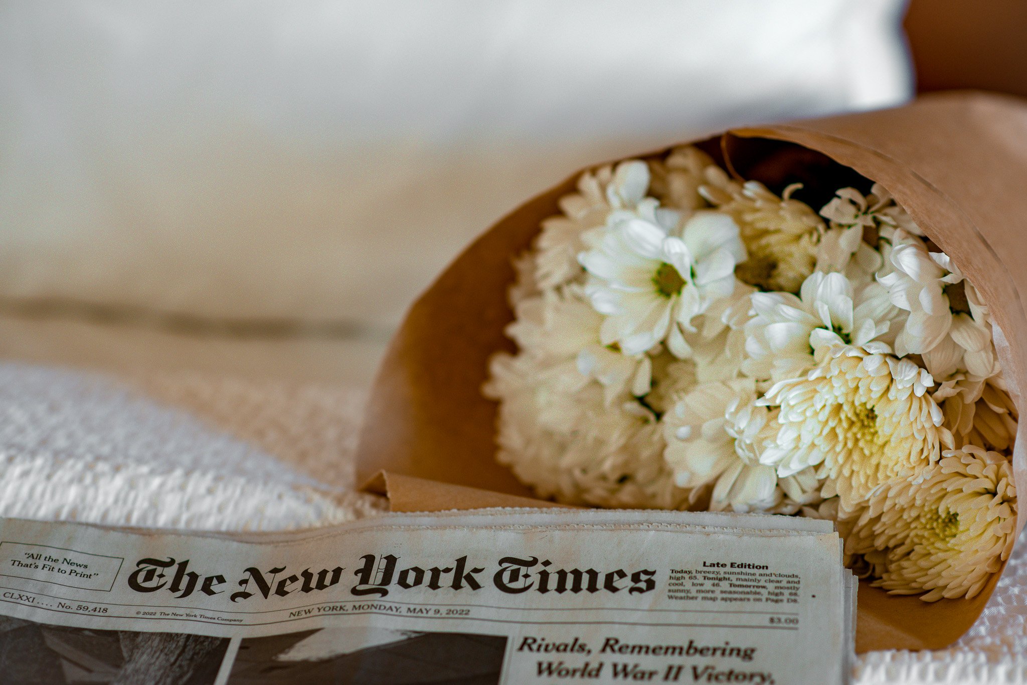 flowers and newspaper