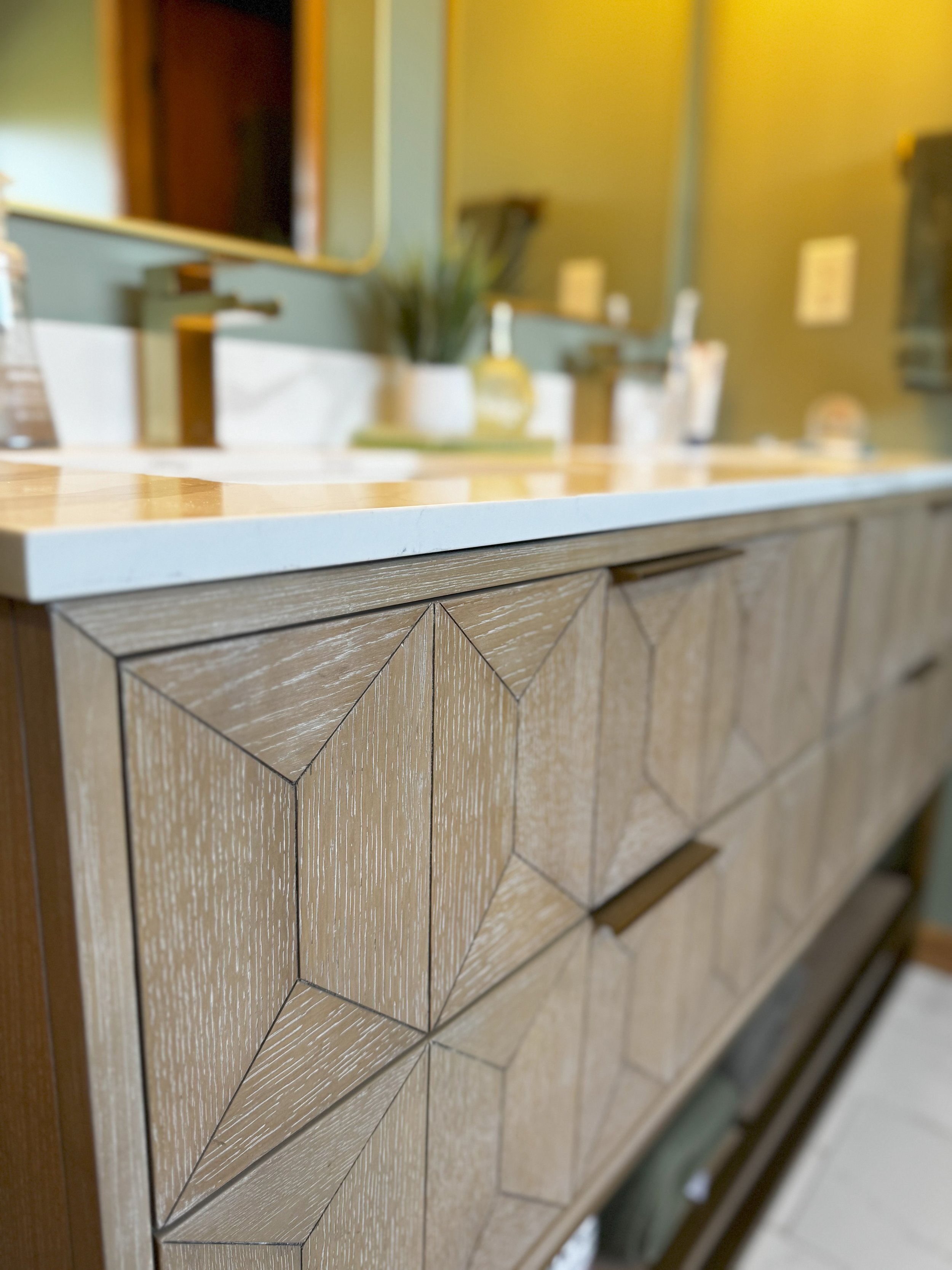 Solid Blonde Wood Bathroom Vanity
