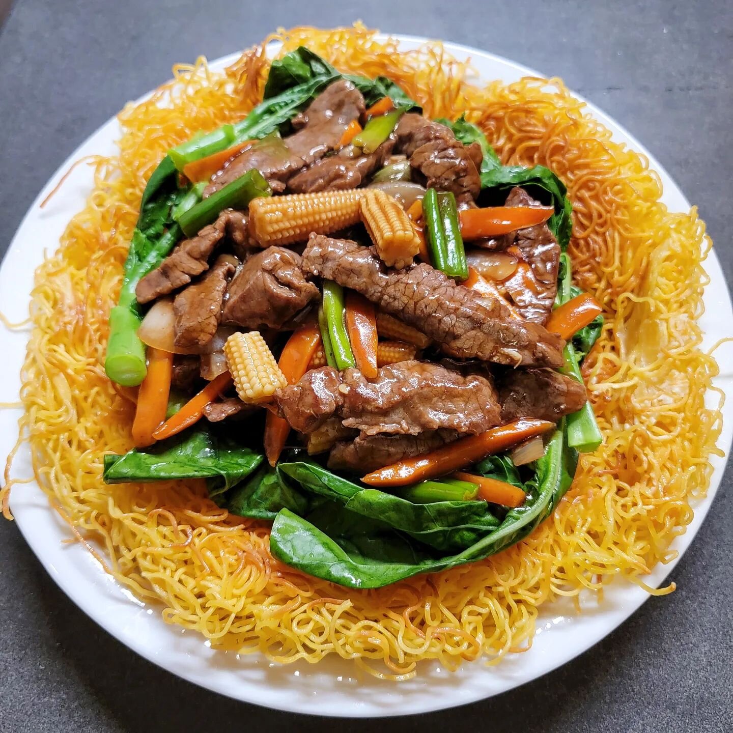 Growing up, beef pan fried noodles was my favorite food. My parents would give me the crispy fried parts and they'd eat the soggy sauced parts. Now I have someone that can cook it from scratch AND eat the soggy parts! @tiffixd