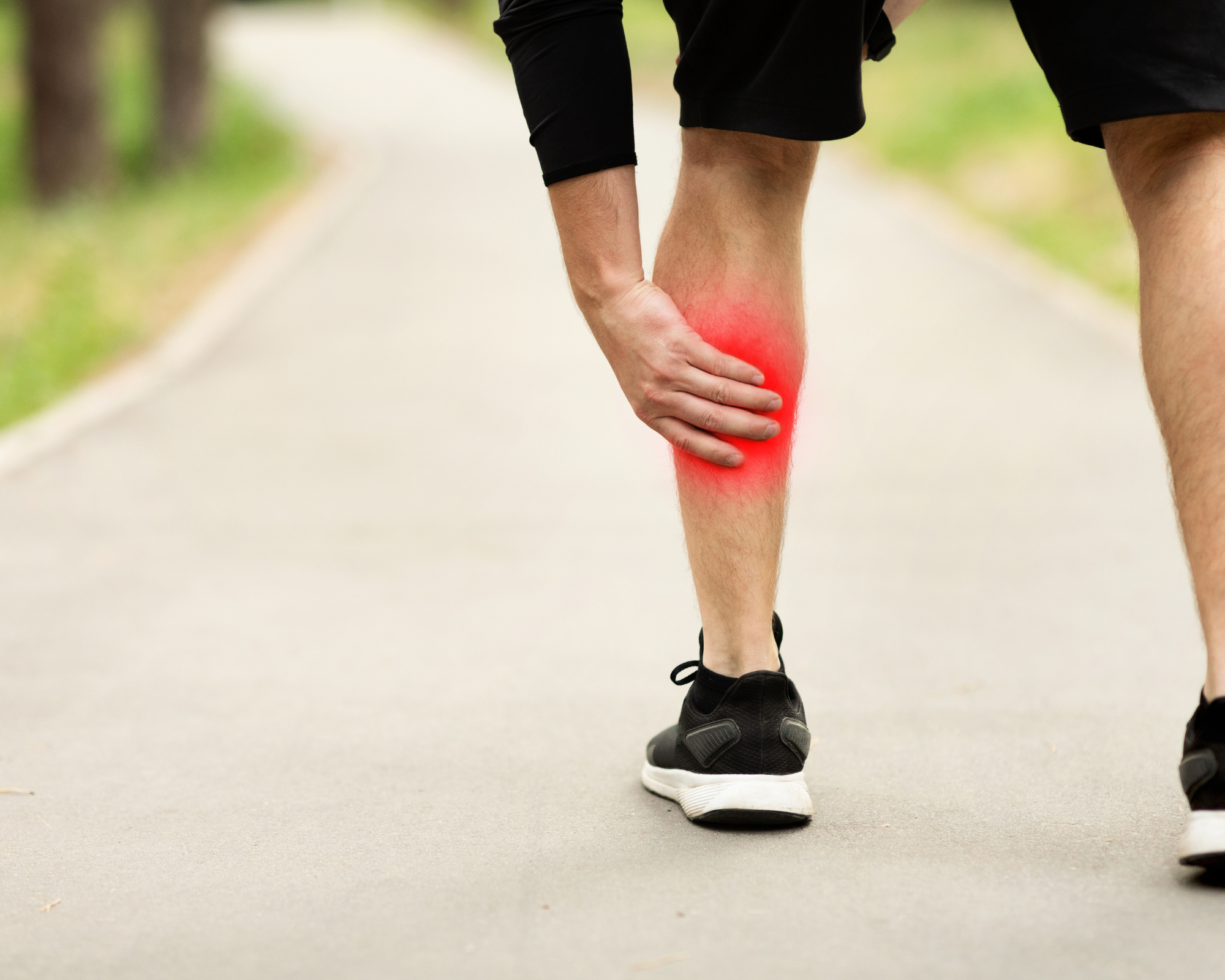 Man walking with calf pain.