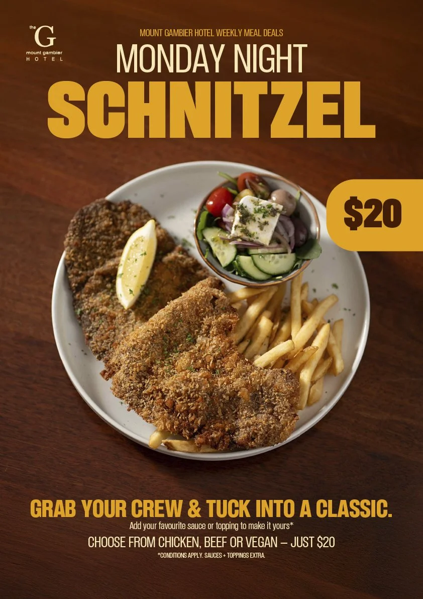 $20 Schnitzel Special – Available All Day Every Monday at The G