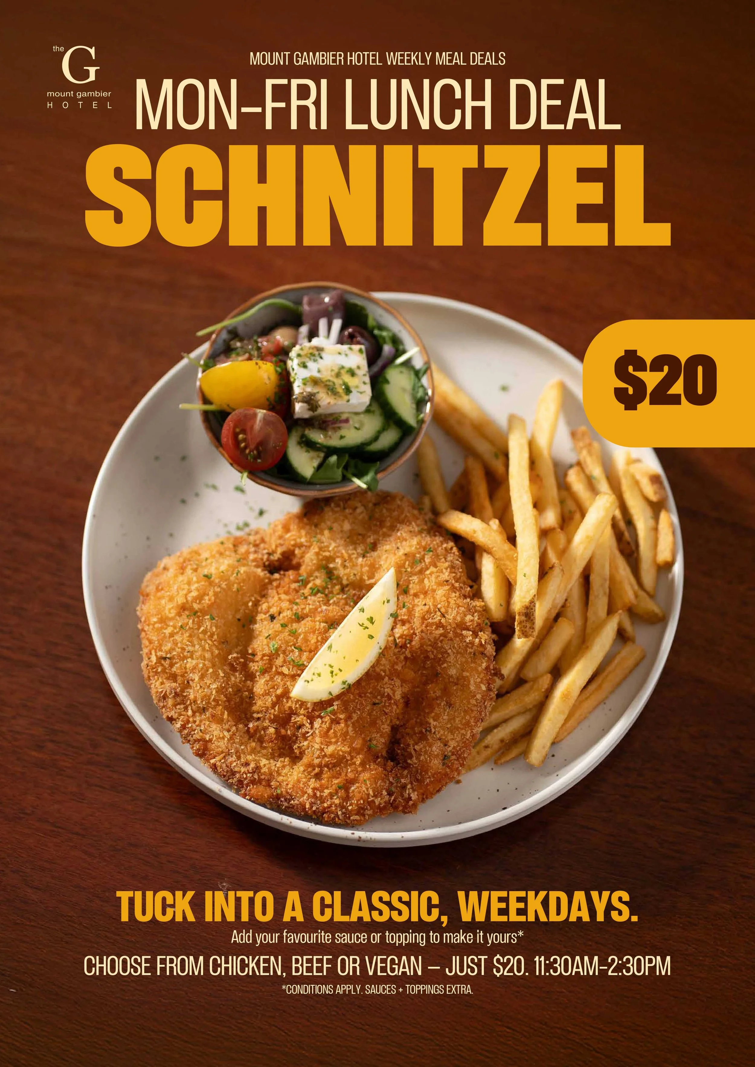 $20 Weekday Lunch Schnitzels 