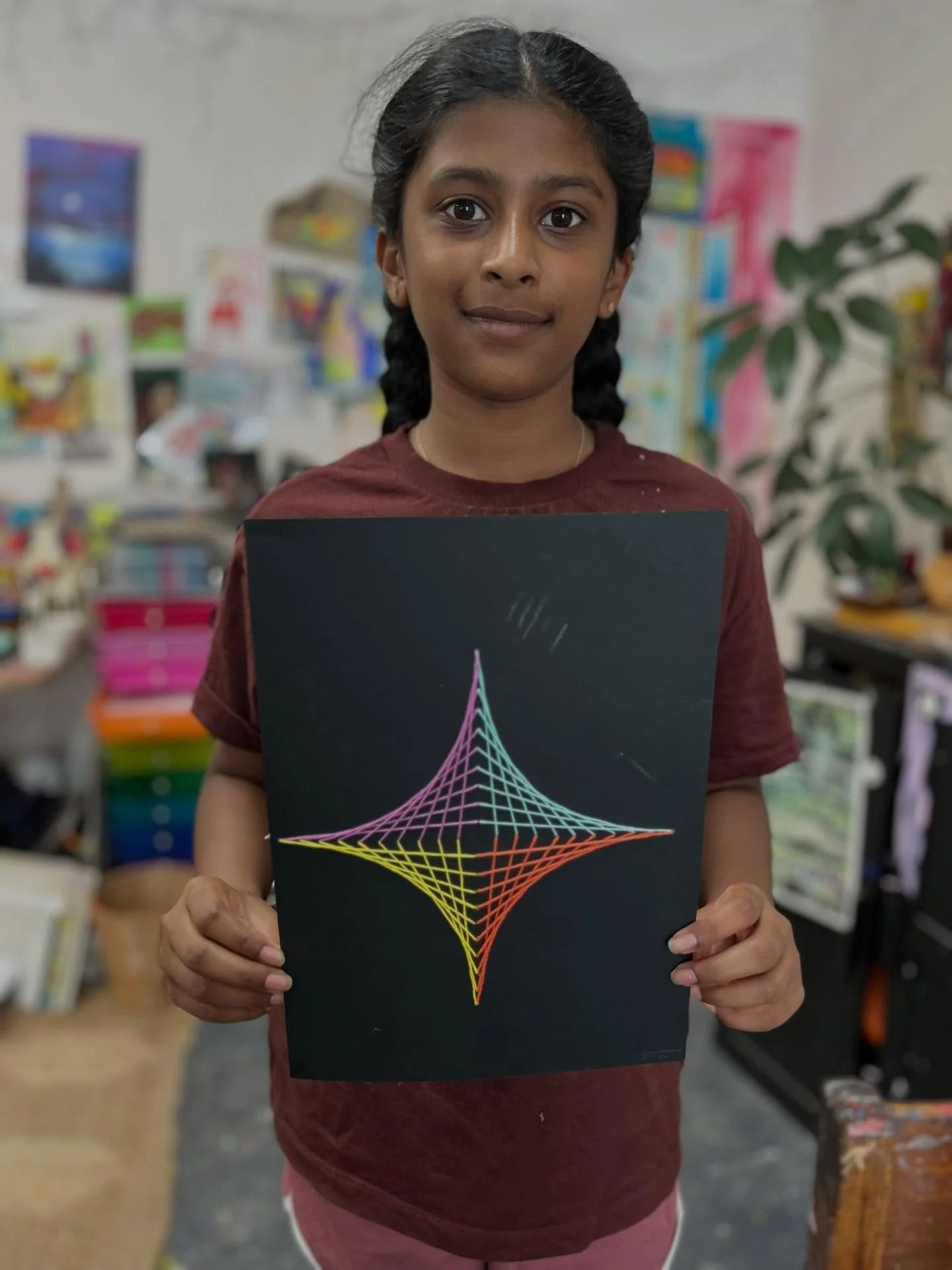 I was most excited and equally nervous for this project ( from last term ) our first ever sewing project in the art class !! The students did such an amazing job stitching a parabolic curve( or 4) and bringing together creativity, patience, and math 