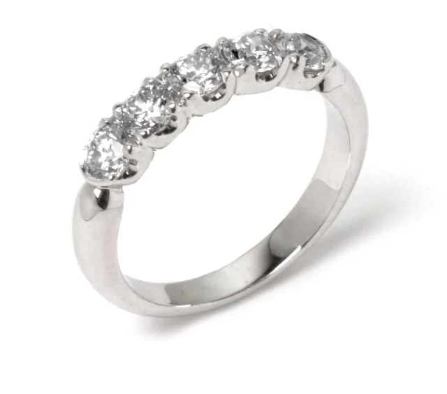 White gold ring with multiple small diamonds set in a row.