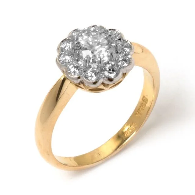 Gold ring with a cluster of diamonds on top.