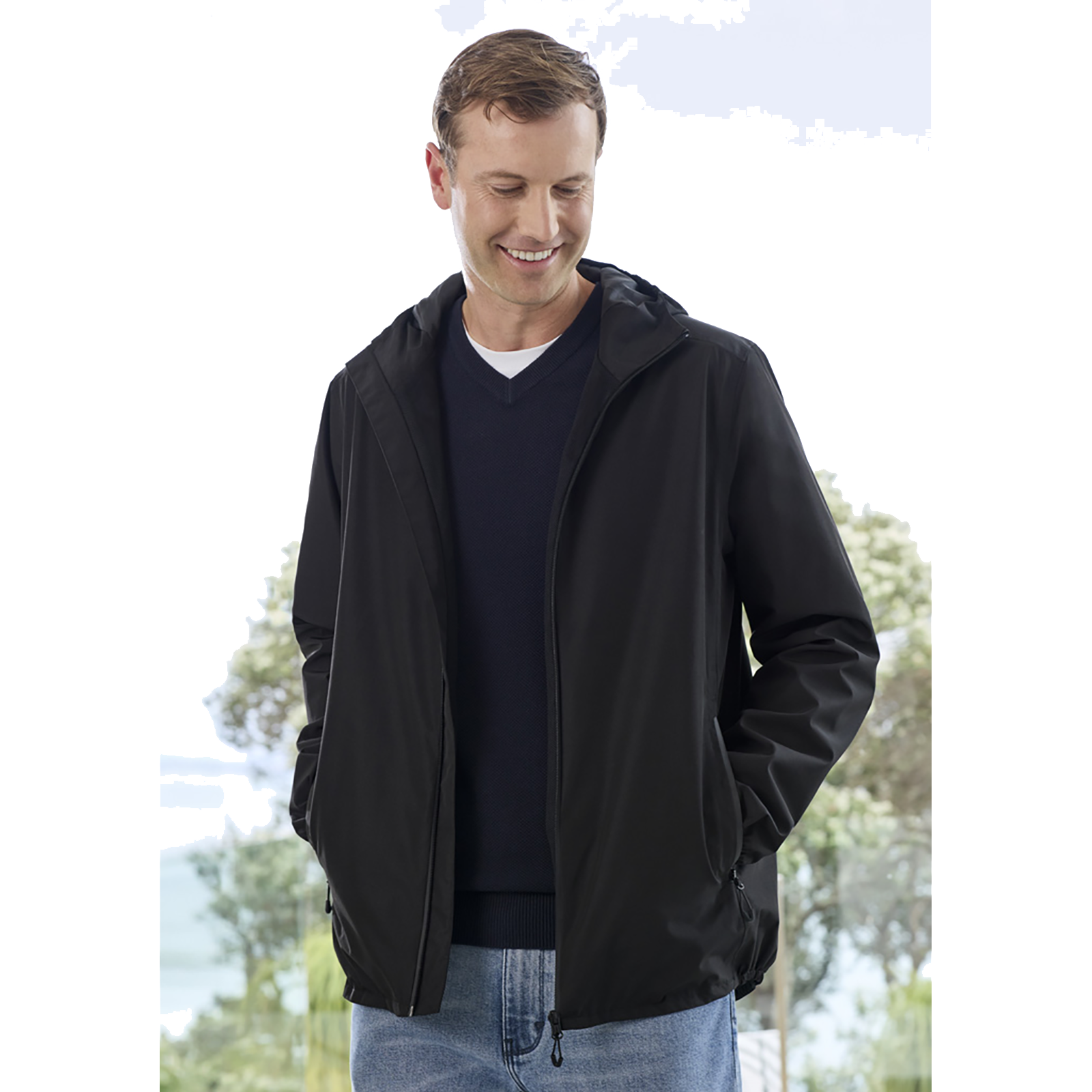 Men’s Tempest Jacket made from recycled polyester, waterproof and UPF 50+ with zippered pockets